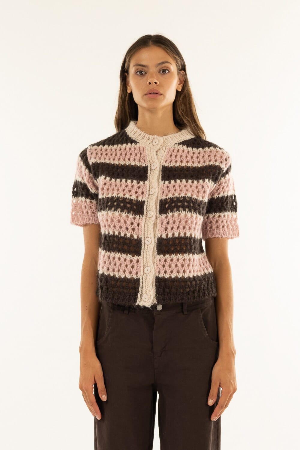 Kontatto Short Sleeve Striped Cardigan