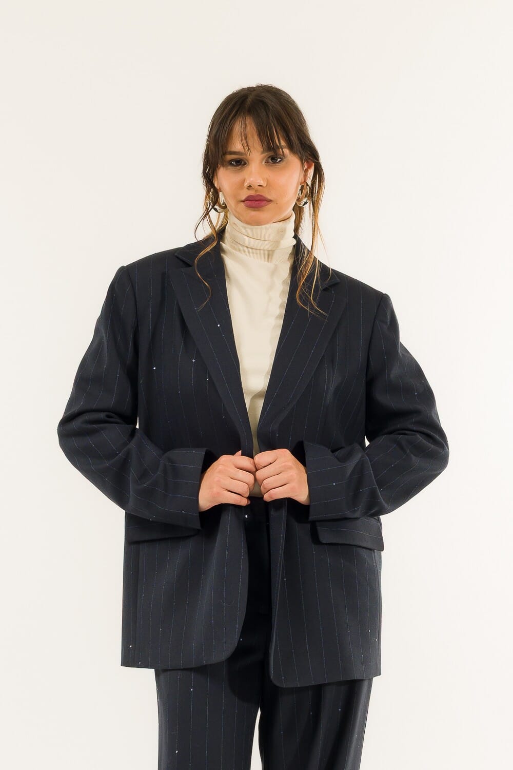 Giacca Over Gessato Paillettes Kontatto