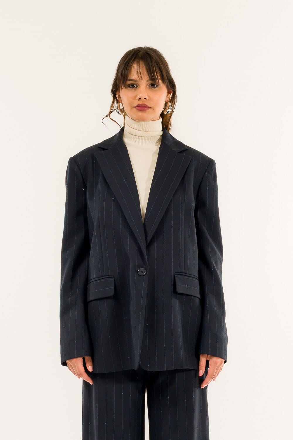 Giacca Over Gessato Paillettes Kontatto