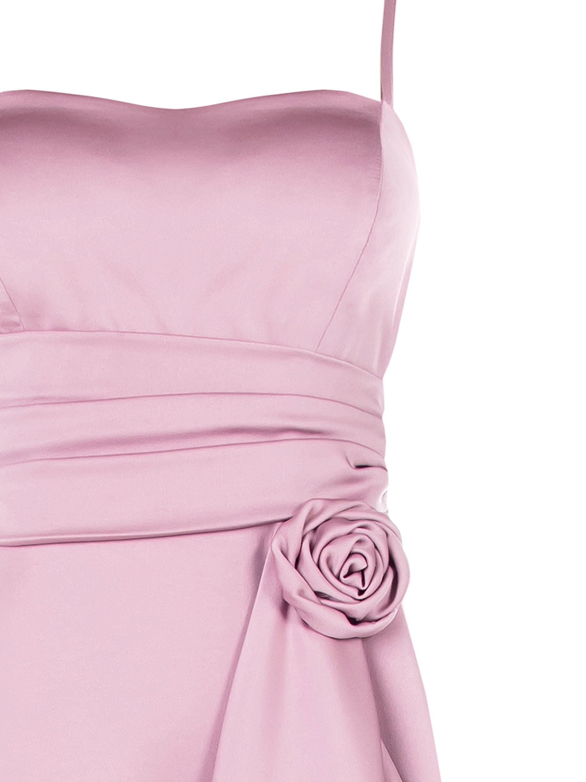 Abito Corto A Ruota In Raso Con Rosa E Fascia In Vita Rinascimento