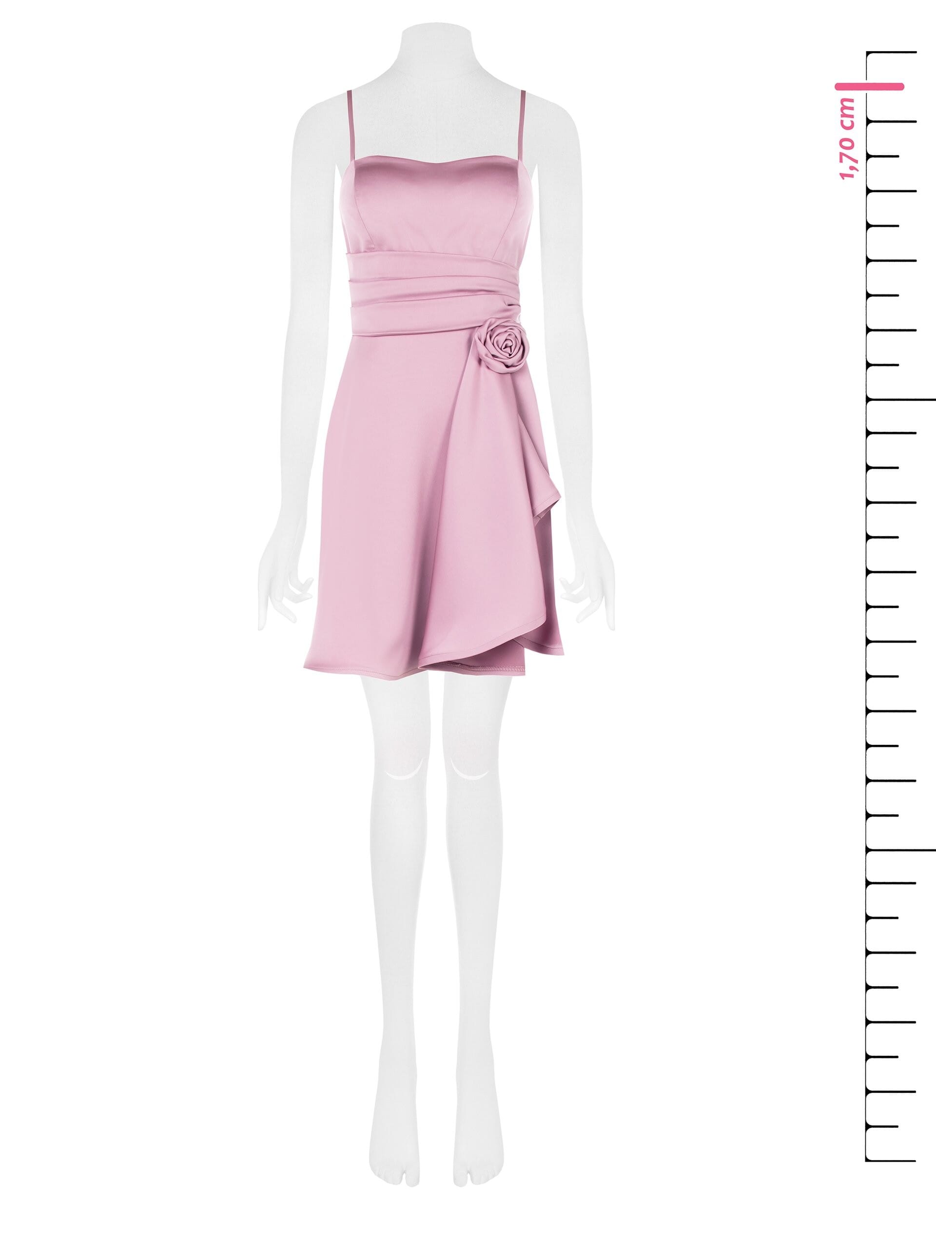 Abito Corto A Ruota In Raso Con Rosa E Fascia In Vita Rinascimento