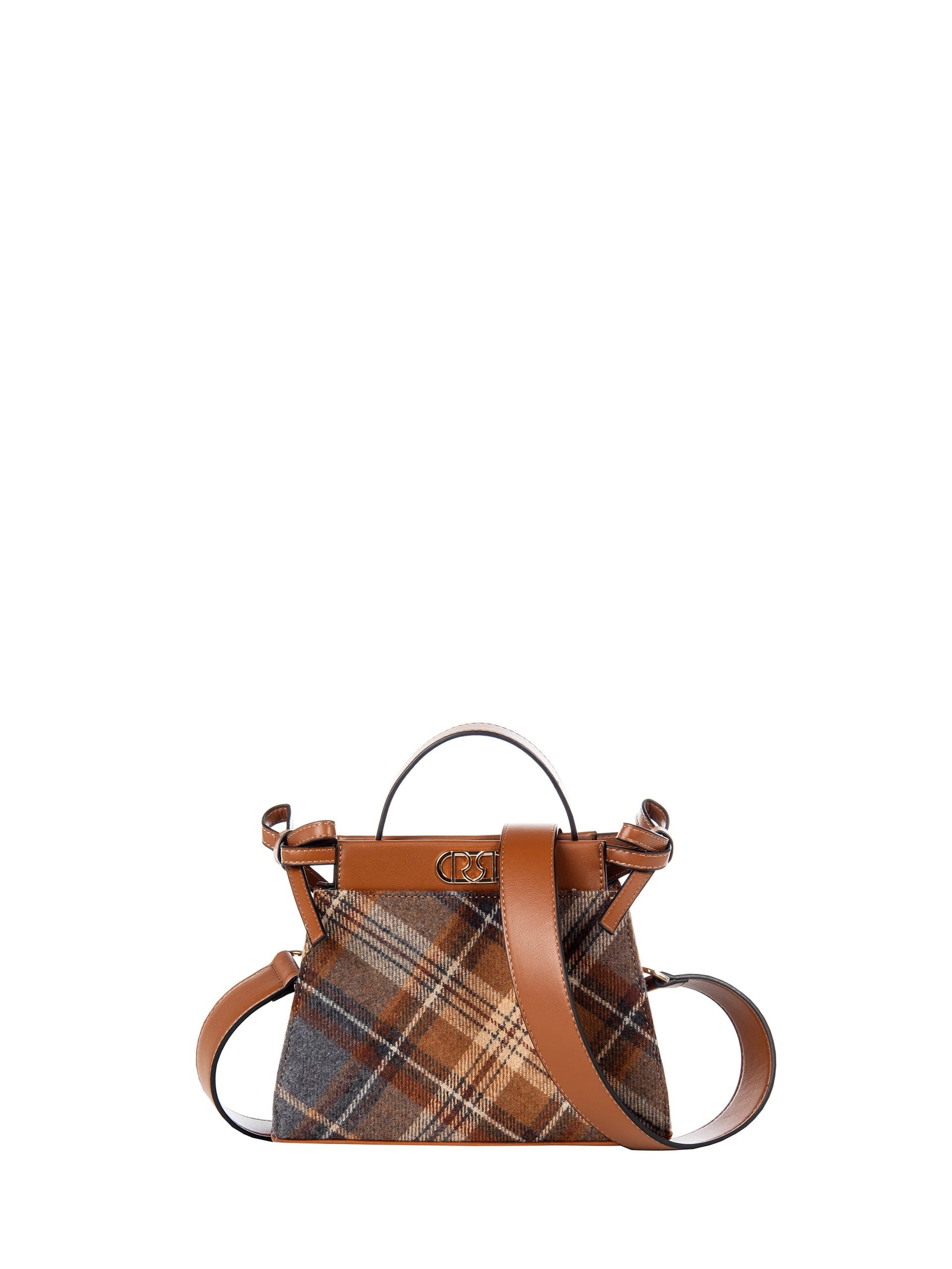 Simil leather and checked fabric handbag with removable shoulder strap Rinascimento