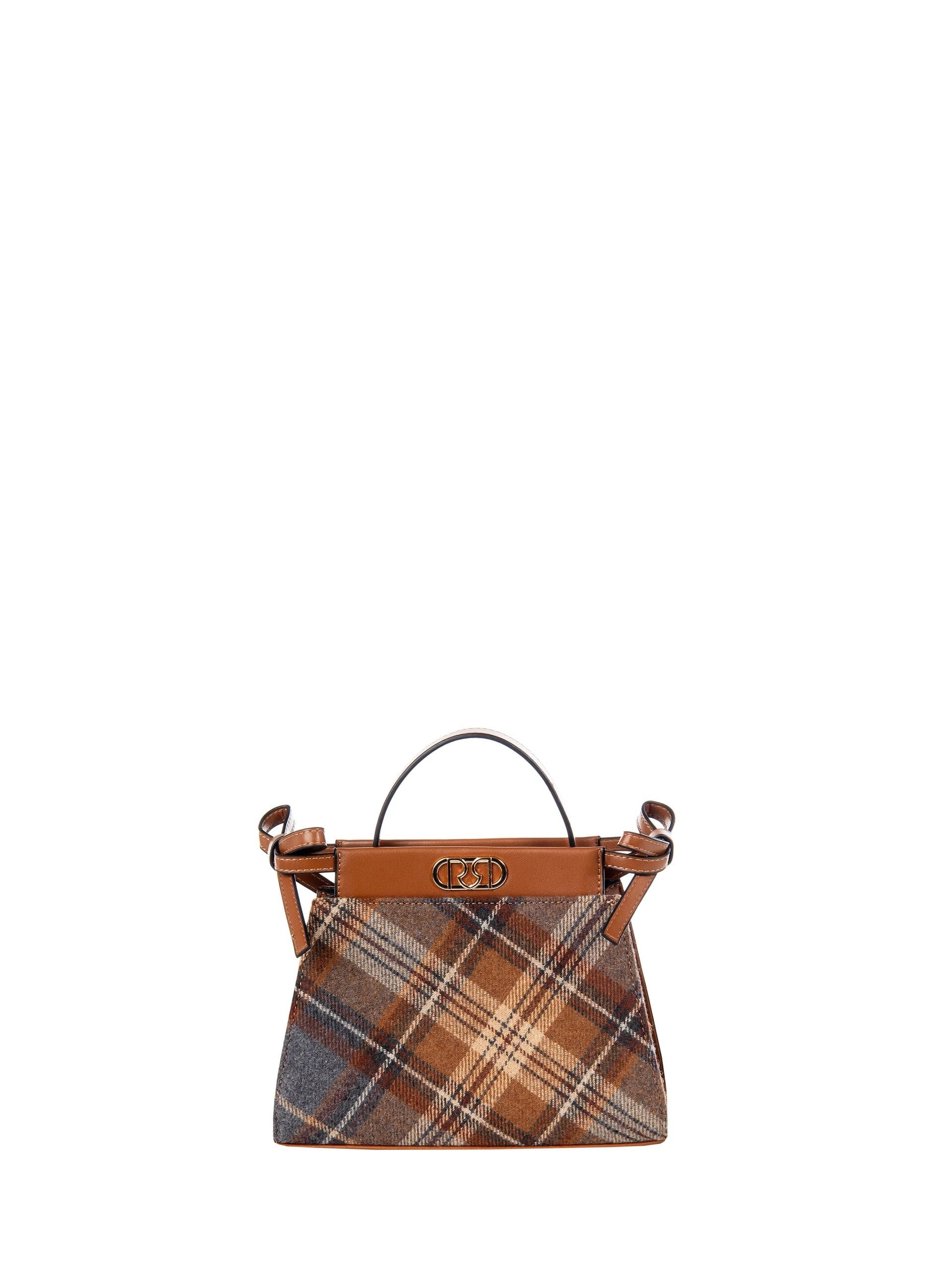 Simil leather and checked fabric handbag with removable shoulder strap Rinascimento