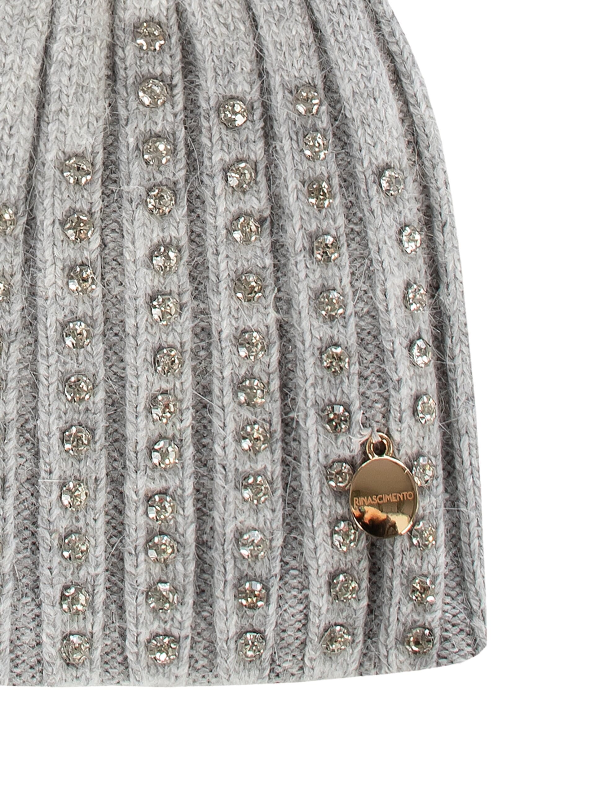 Cuffia A Coste Larghe Con Strass E Ponpon In Pelliccia Sintetica Rinascimento