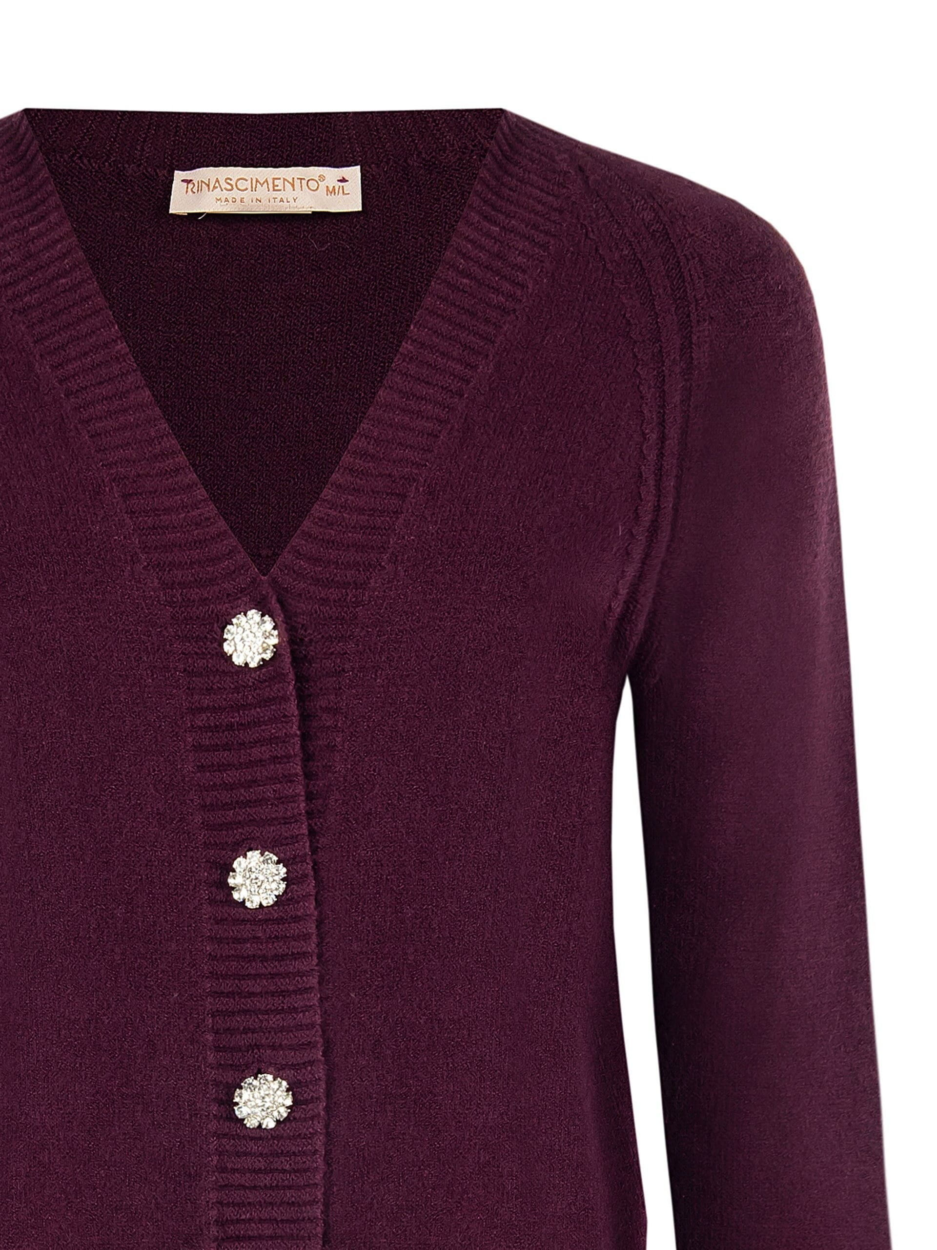 Maglione Cardigan con Scollo a V e Bottoni Gioiello Rinascimento