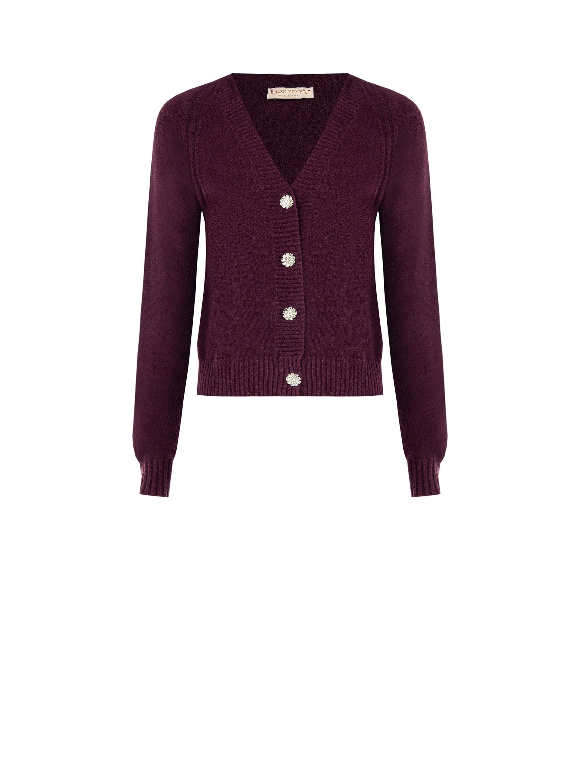 Maglione Cardigan con Scollo a V e Bottoni Gioiello Rinascimento