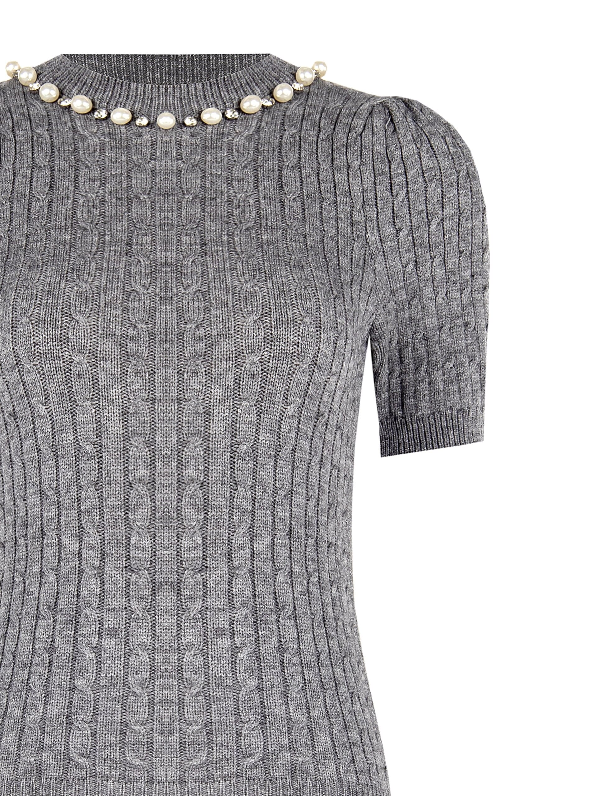 Pull à col roulé en tricot tressé avec perles et strass Rinascimento