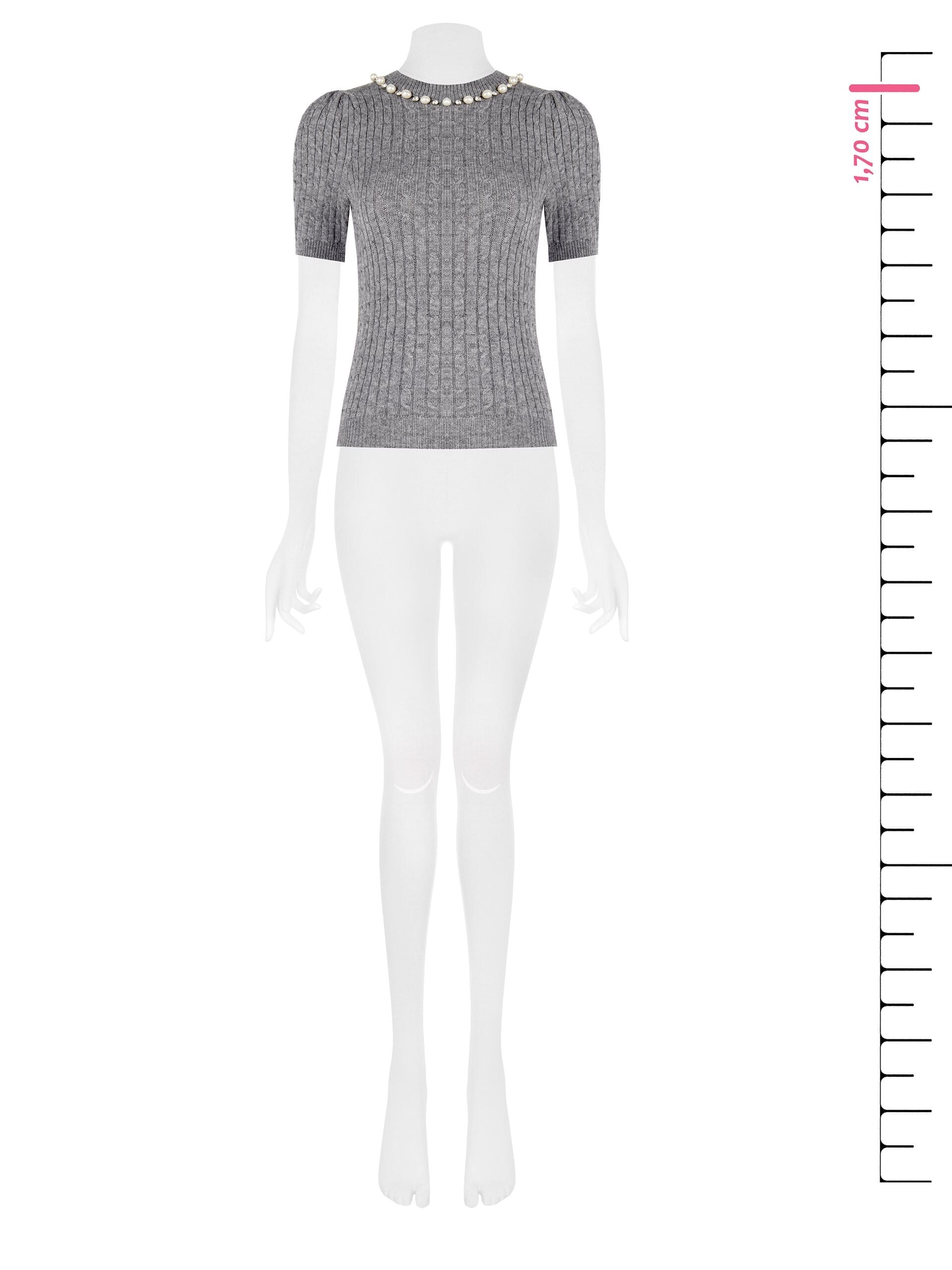 Pull à col roulé en tricot tressé avec perles et strass Rinascimento