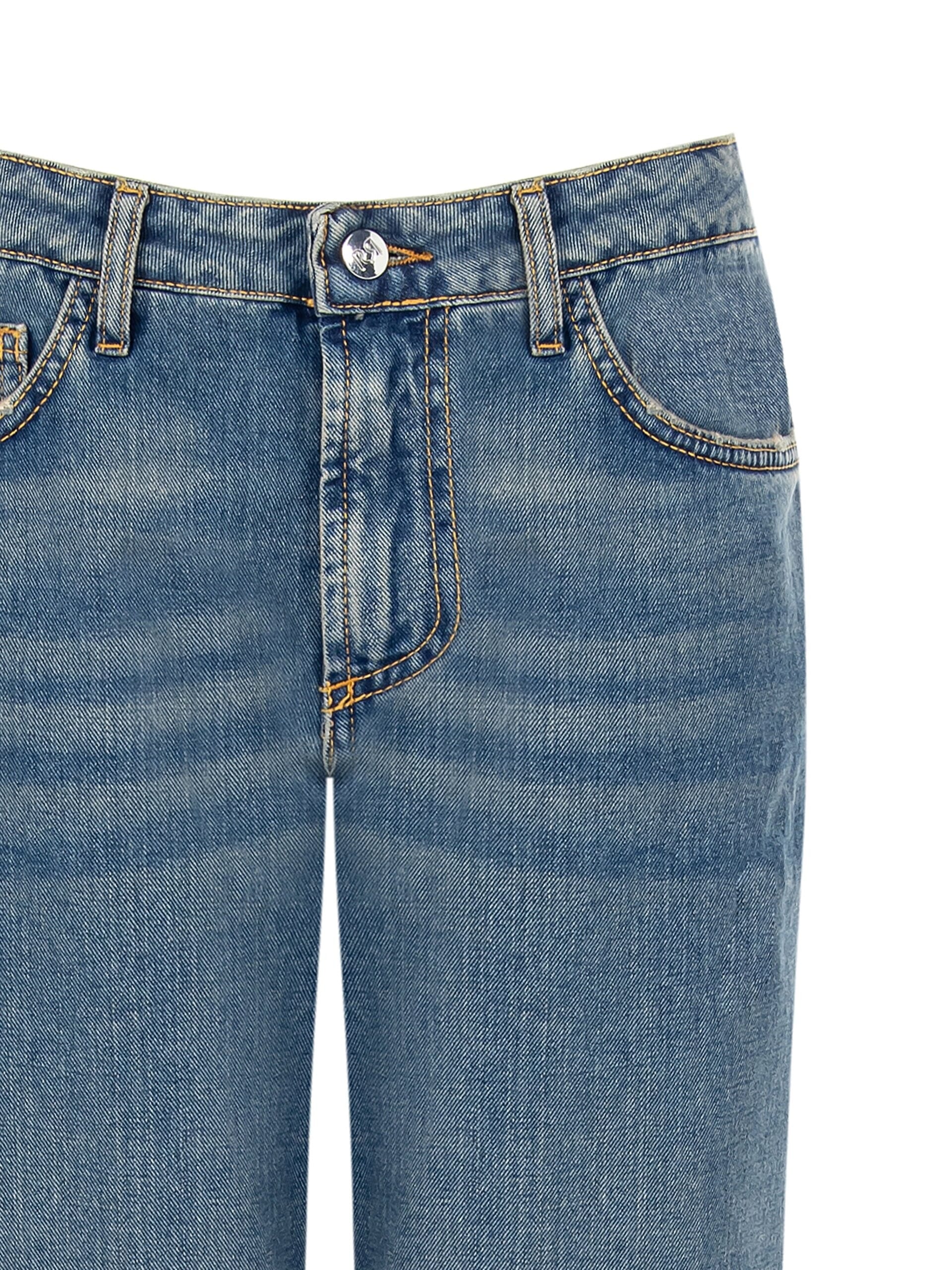 Jean droit avec étiquette logo R sur poche arrière Rinascimento