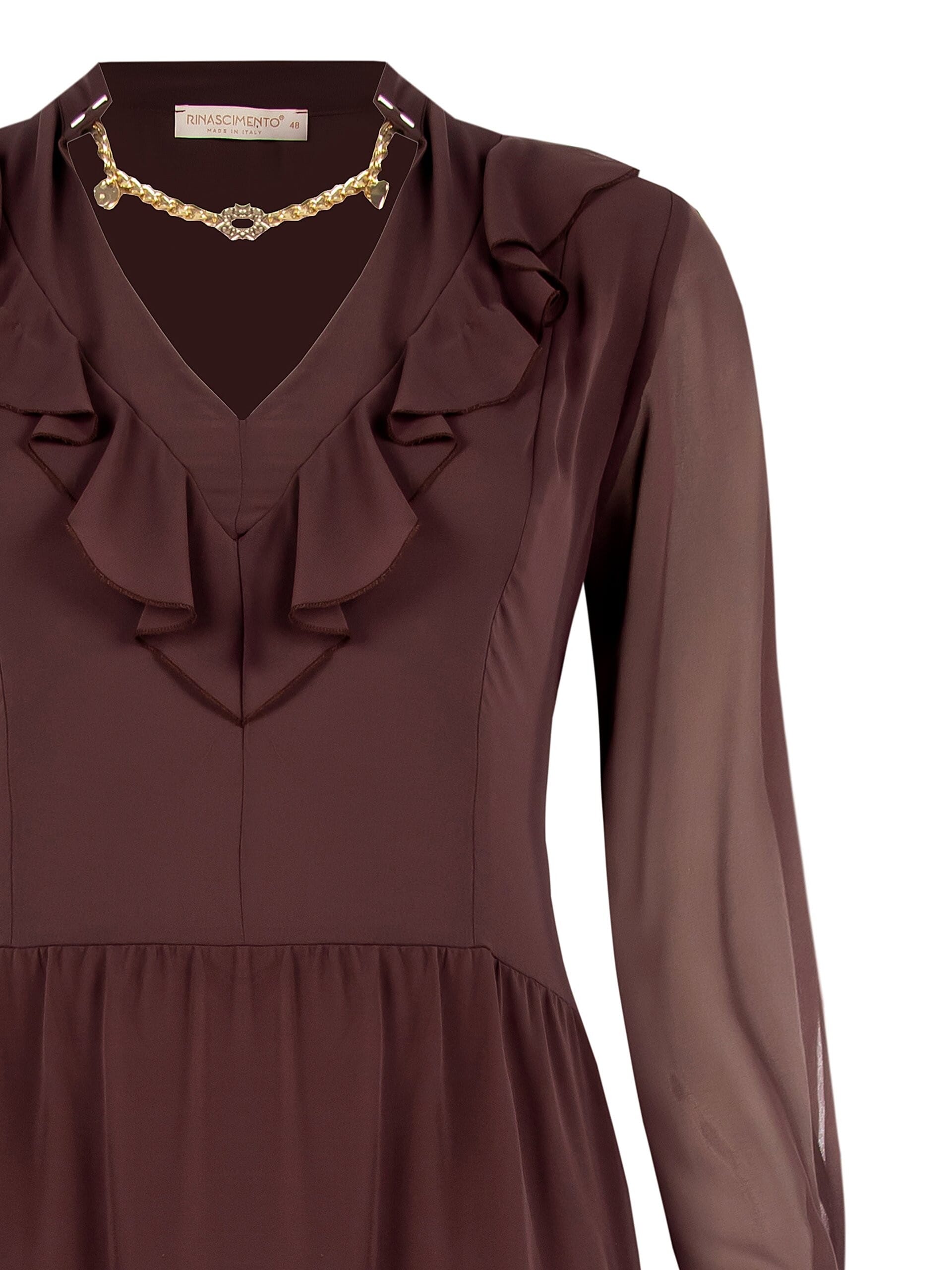 Abito Lungo Curvy A Balze In Georgette Con Catena E Ciondoli Rinascimento Curvy