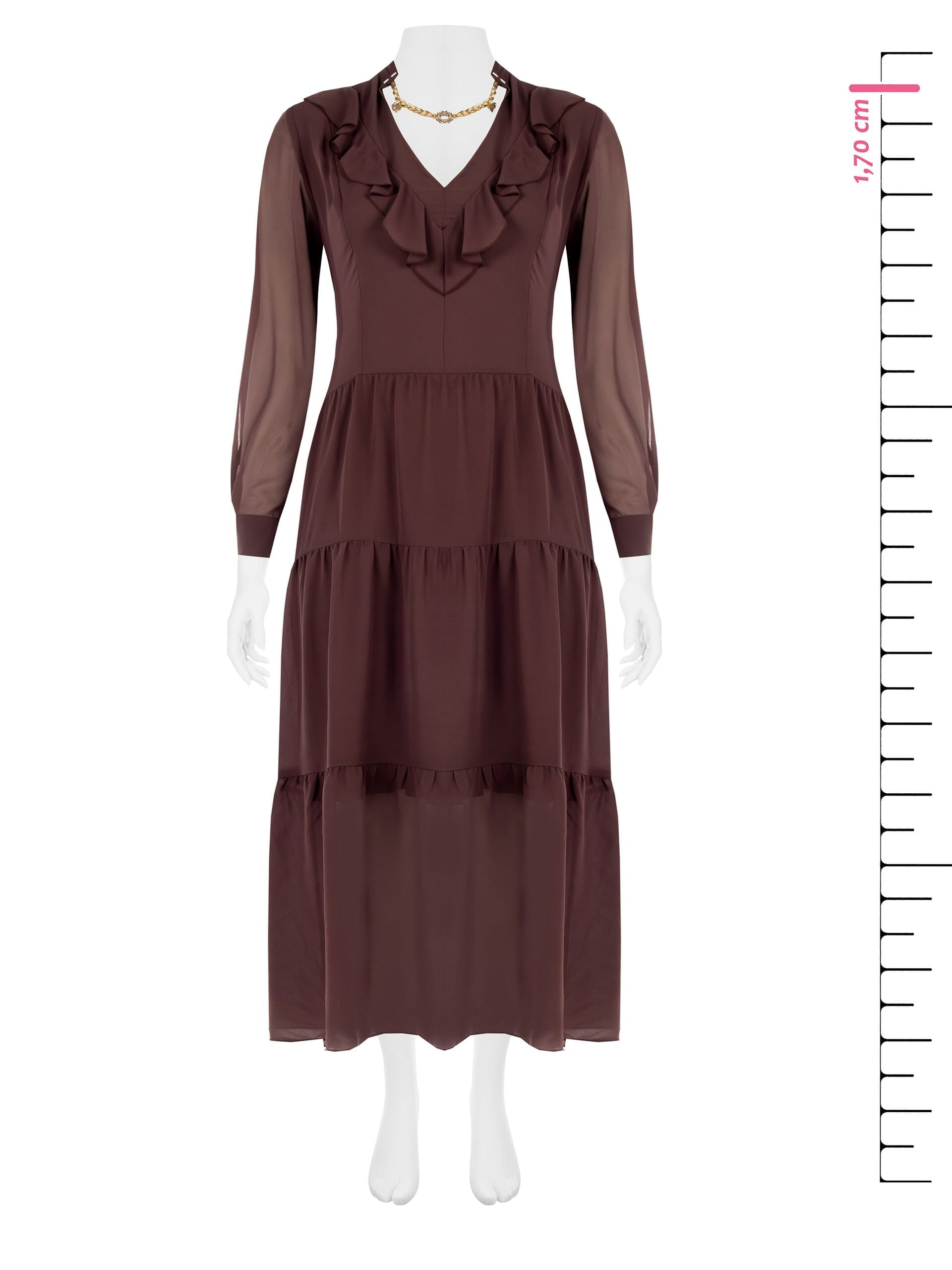 Abito Lungo Curvy A Balze In Georgette Con Catena E Ciondoli Rinascimento Curvy