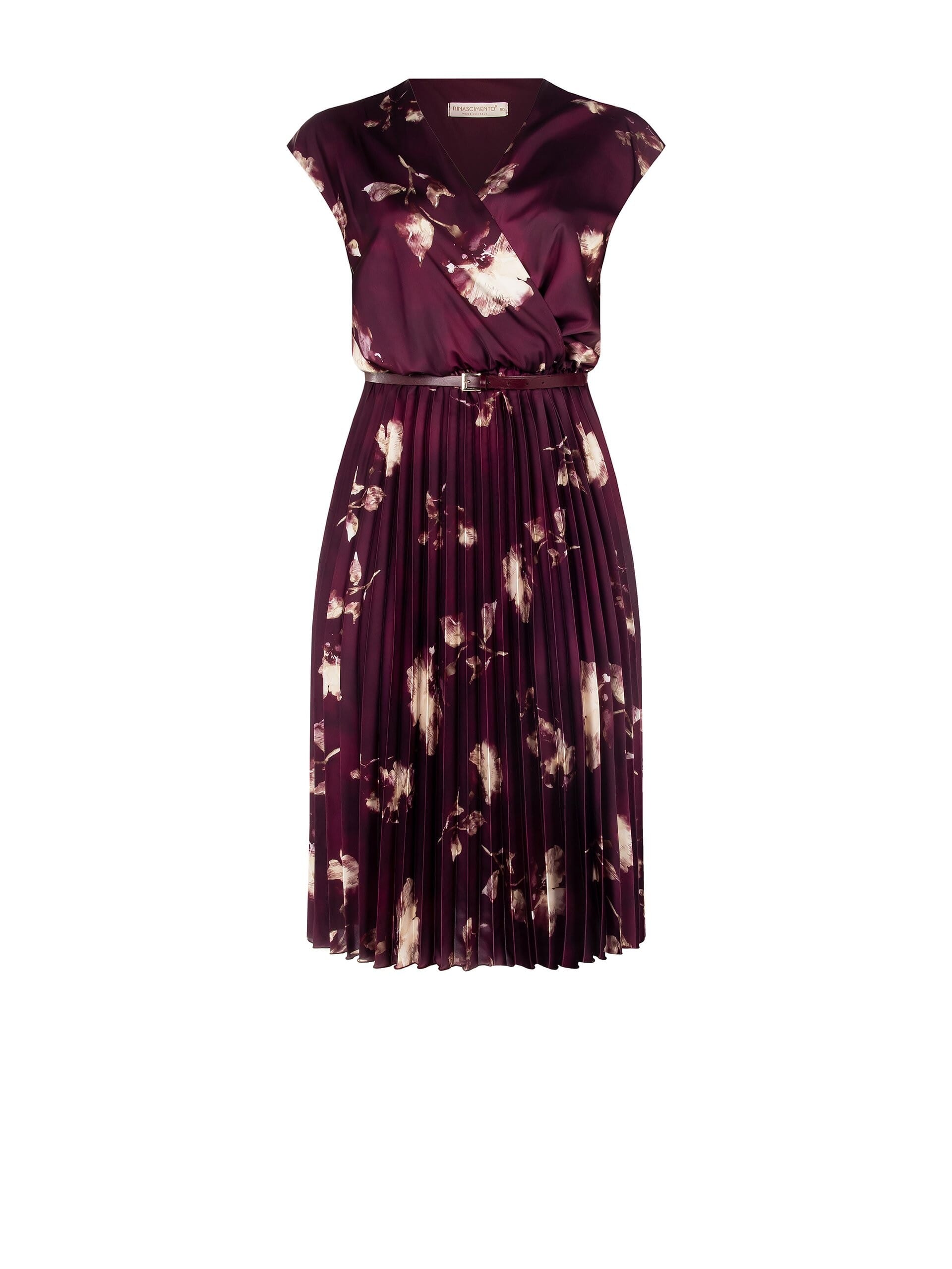 Abito Lungo Curvy In Raso Plissé Con Cintura Sottile In Similpelle Abbinata Rinascimento Curvy