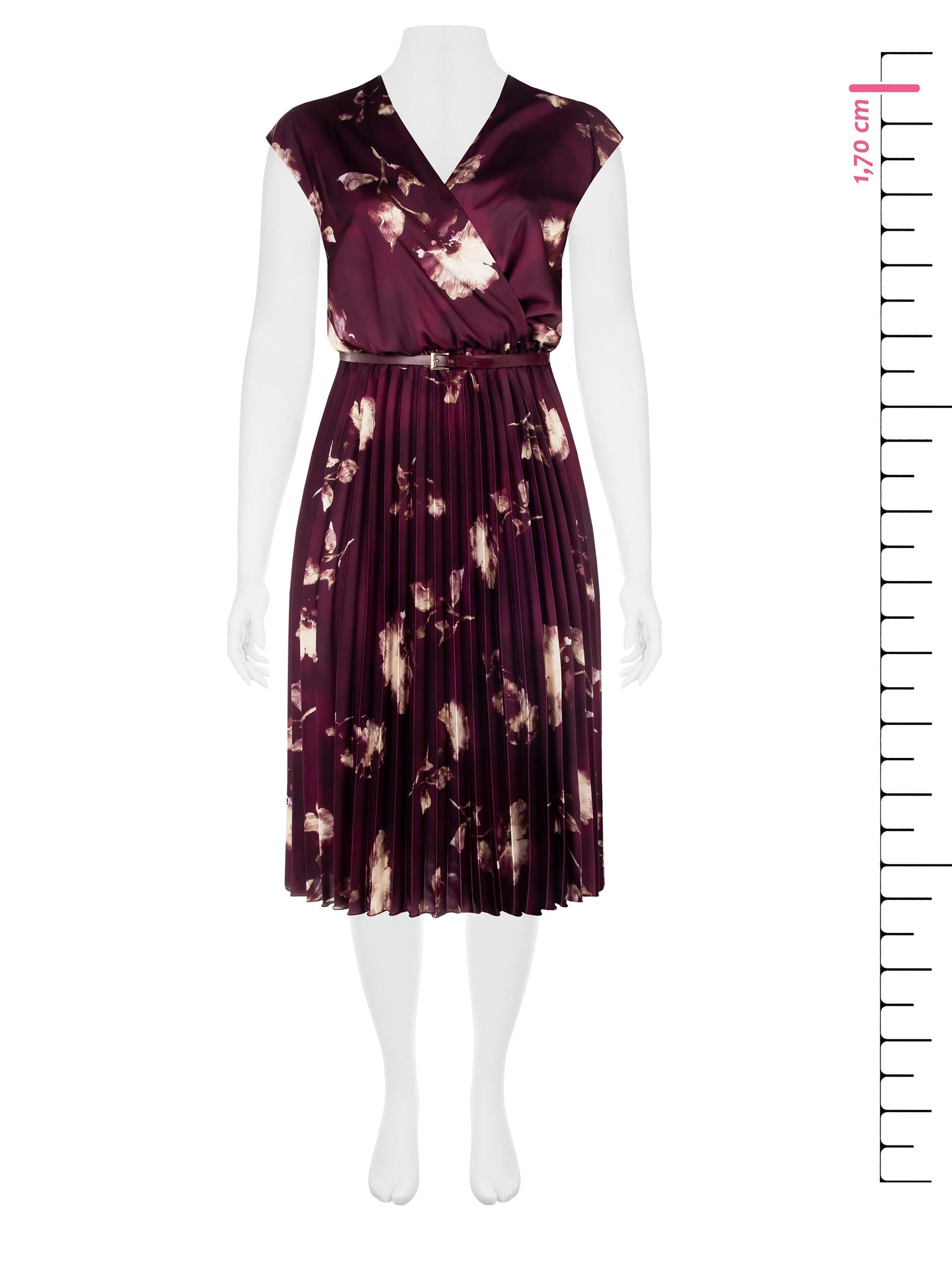 Abito Lungo Curvy In Raso Plissé Con Cintura Sottile In Similpelle Abbinata Rinascimento Curvy