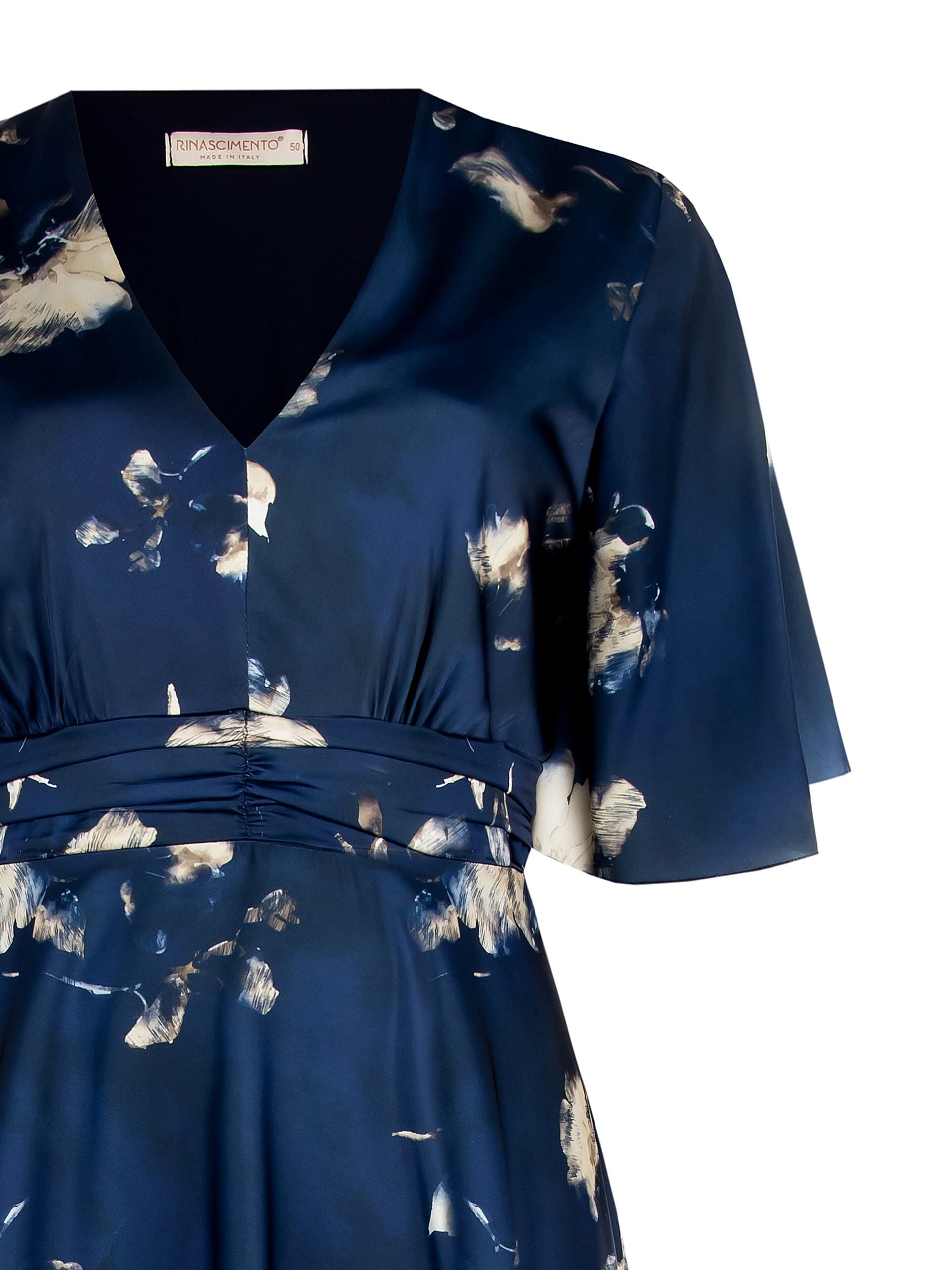 Abito Lungo Curvy In Raso A Fiori Con Scollo A V Rinascimento