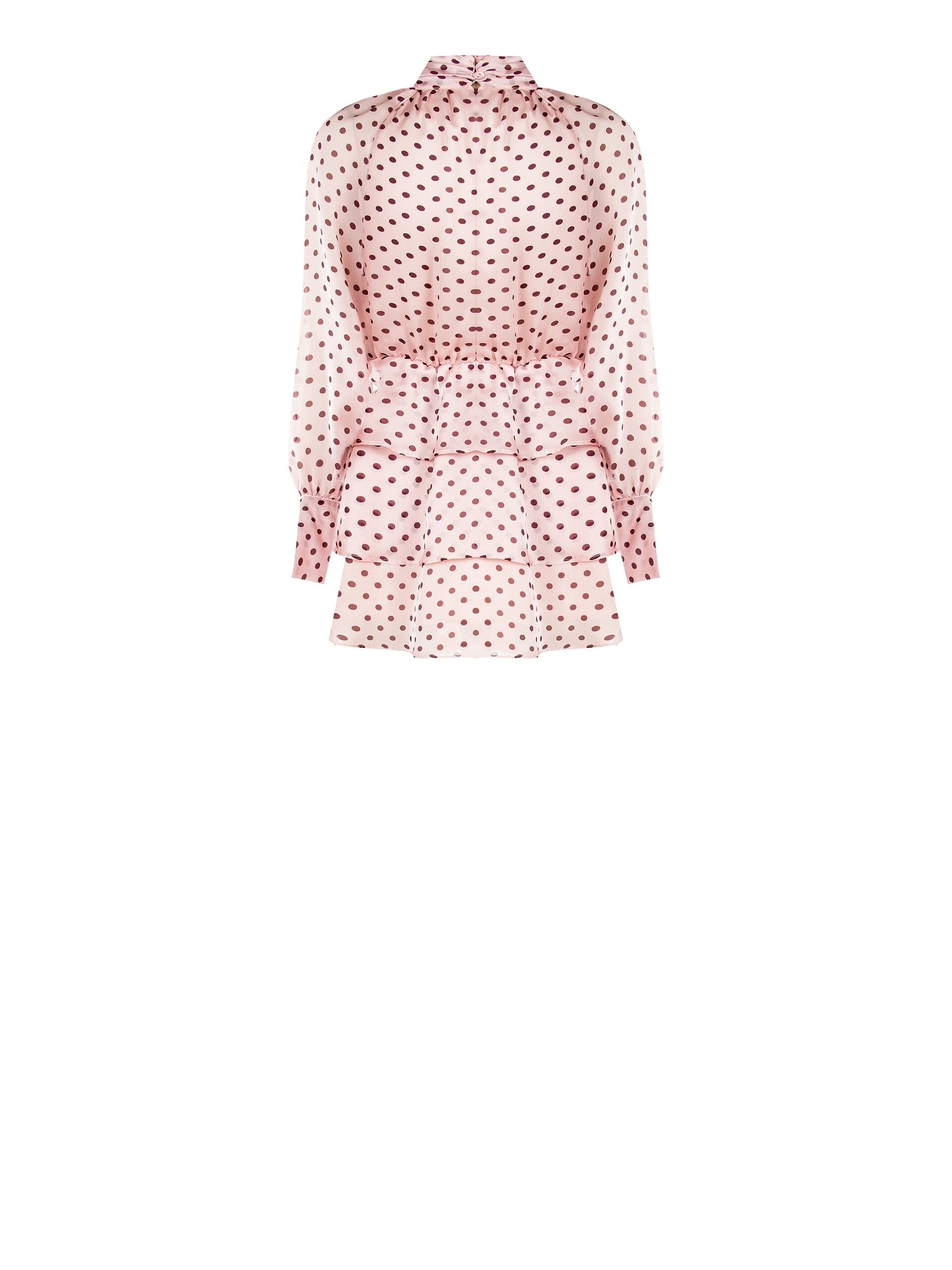 Abito Corto A Balze In Leggerissimo Raso A Pois Con Maxi Maniche Rinascimento