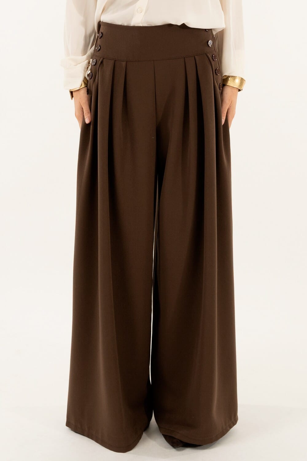 Pantalone Pieghe Bottoni Kontatto