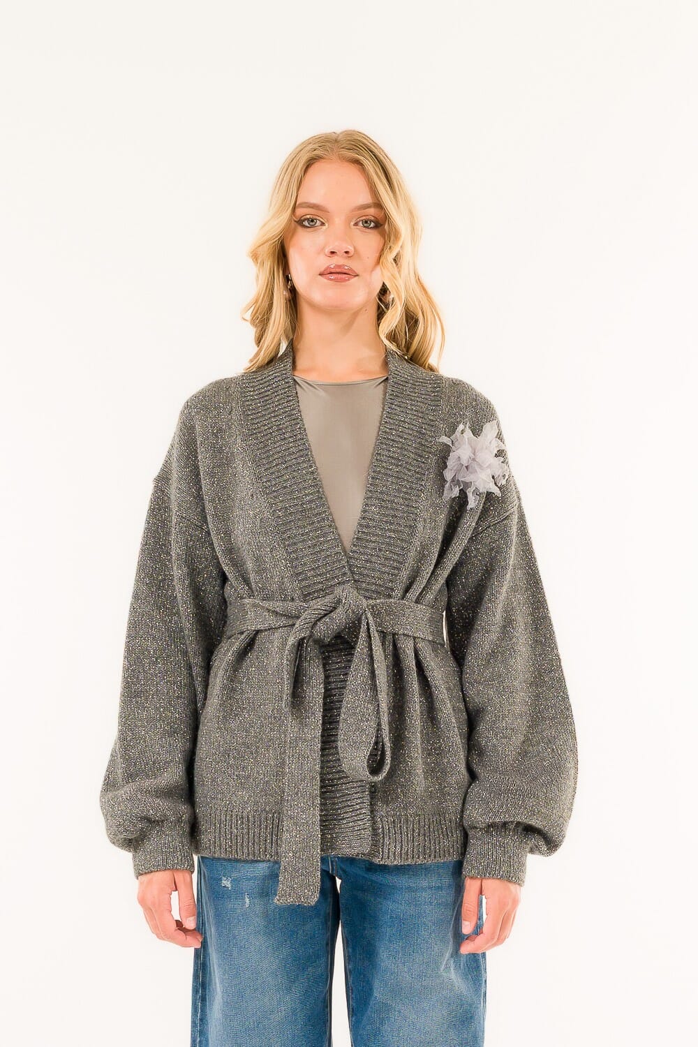 Cardigan With Belt And Brooch Kontatto