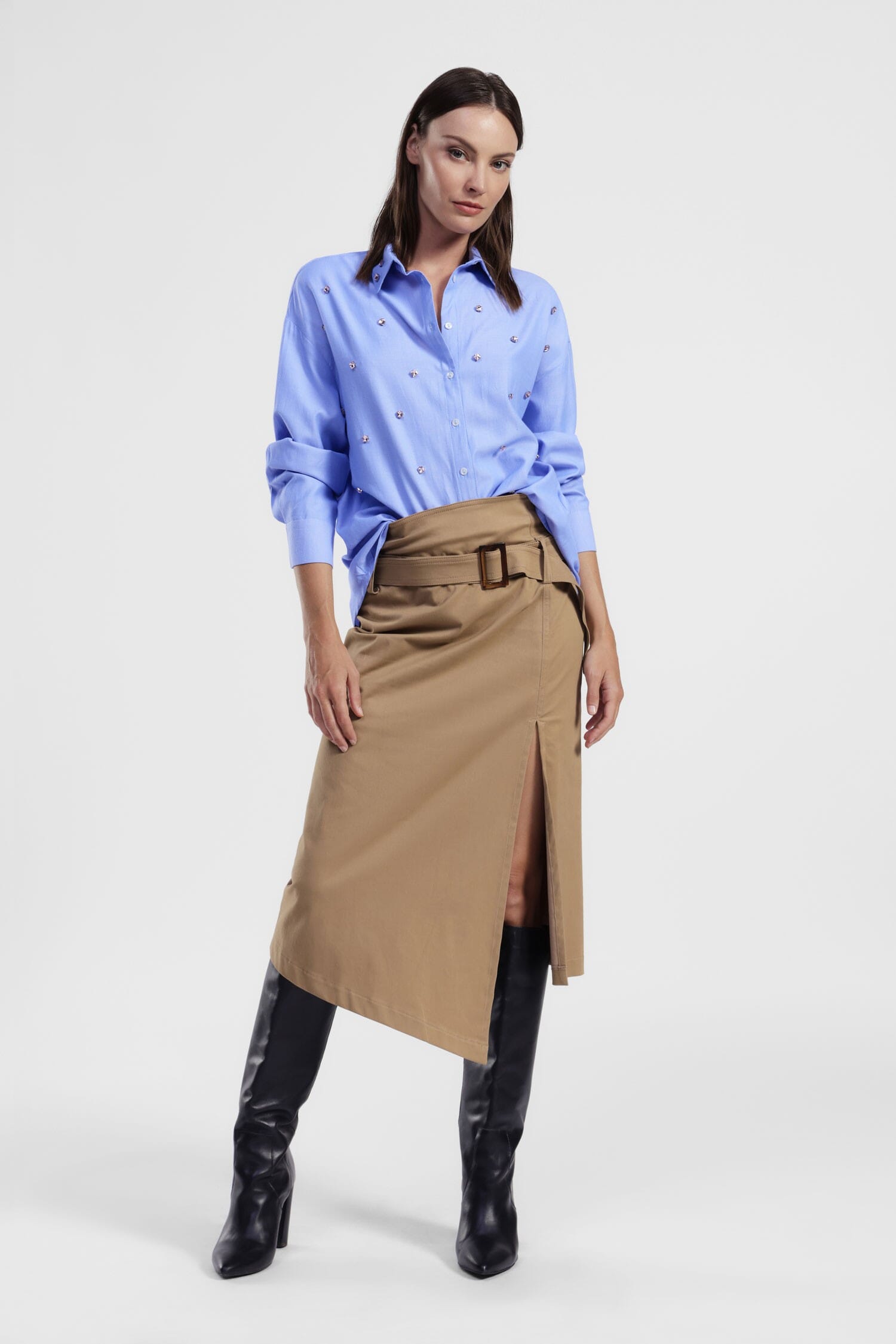 Gonna Midi Asimmetrica Con Spacco E Cintura Dixie