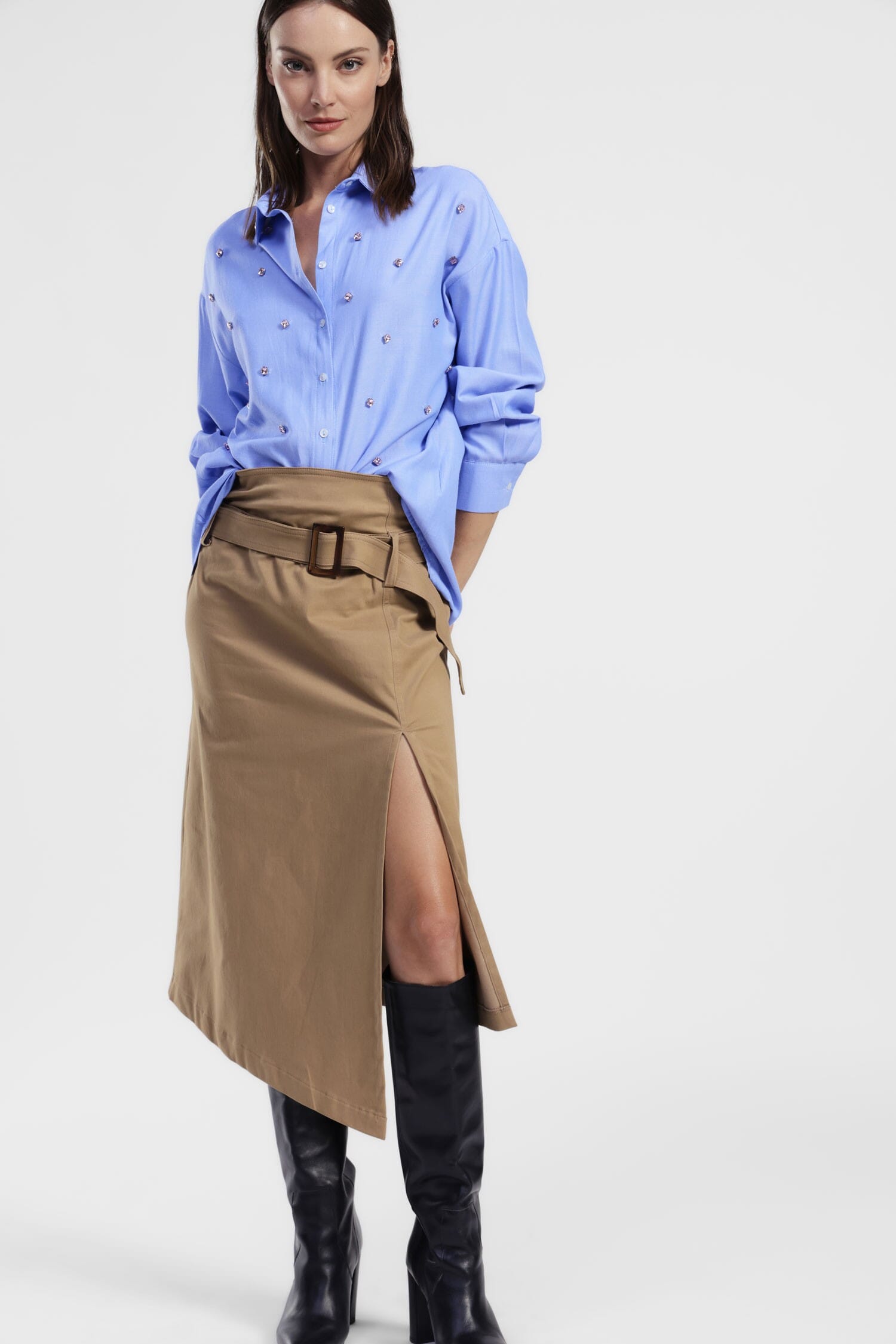 Gonna Midi Asimmetrica Con Spacco E Cintura Dixie