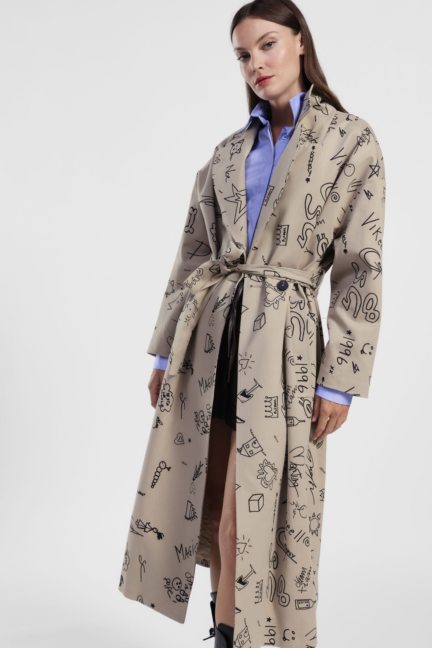 Trench-Coat Long Patterned Waistband Dixie