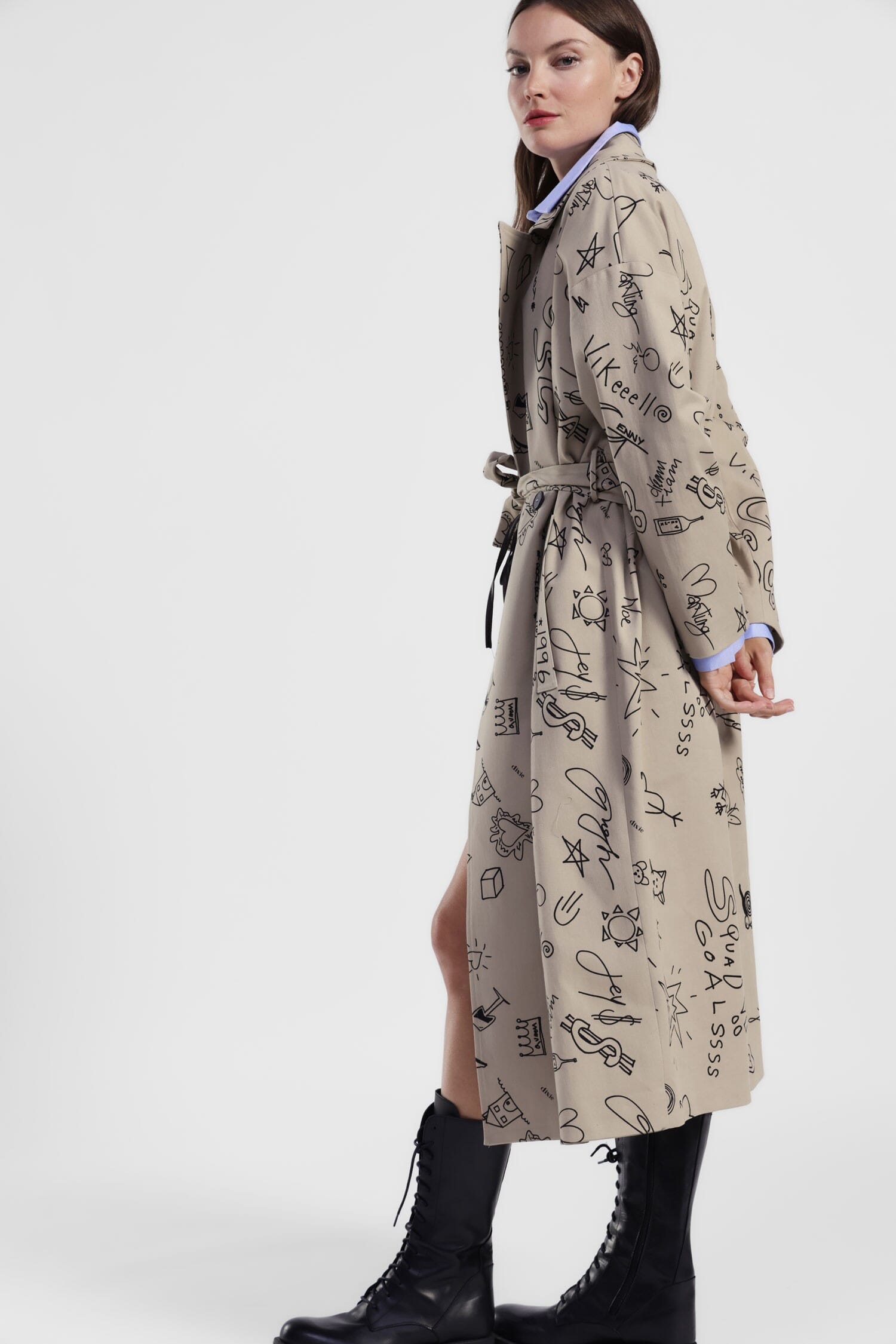Trench-Coat Long Patterned Waistband Dixie