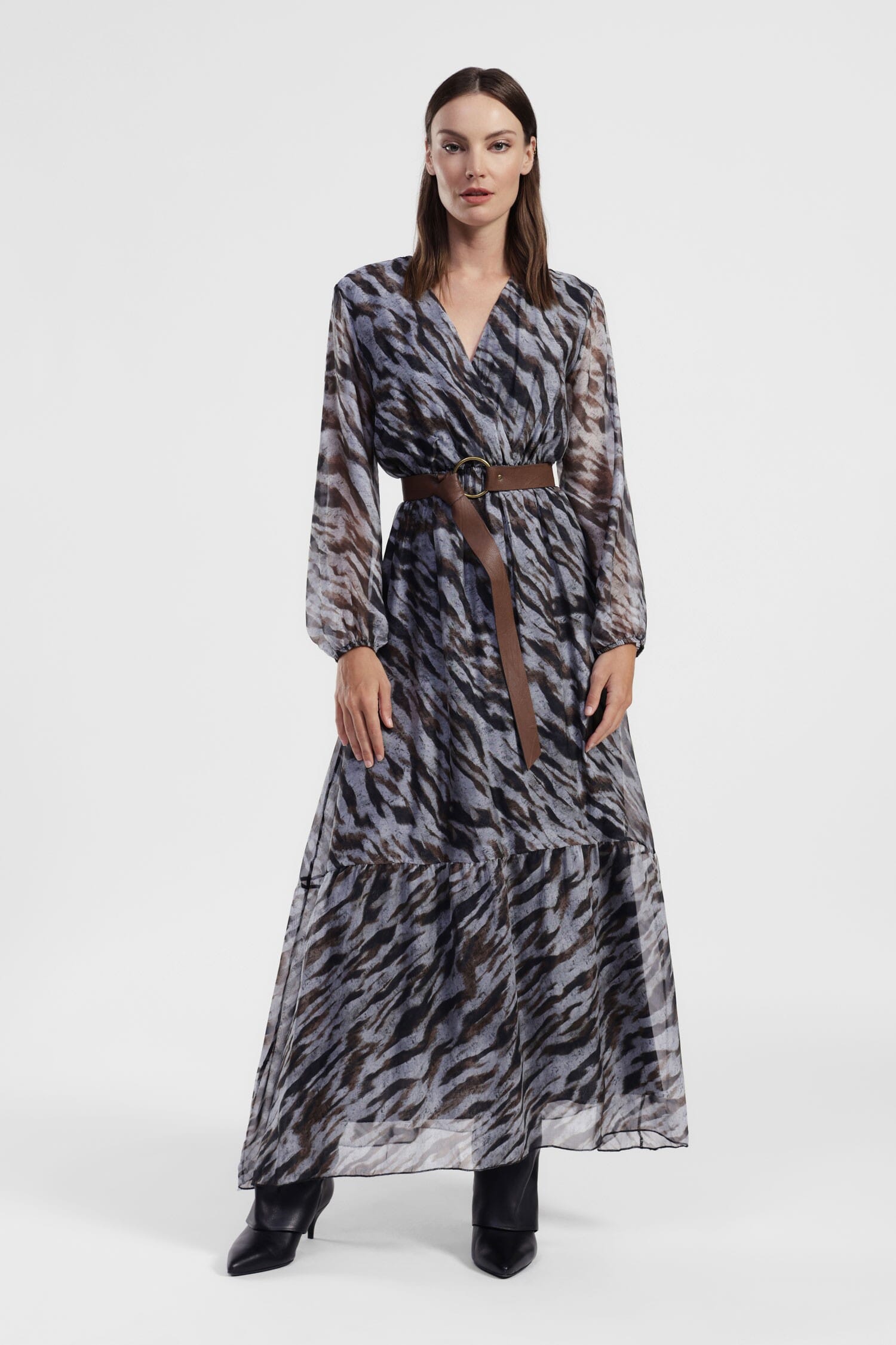 Abito Lungo Stampa Animalier Maniche Leggere Dixie