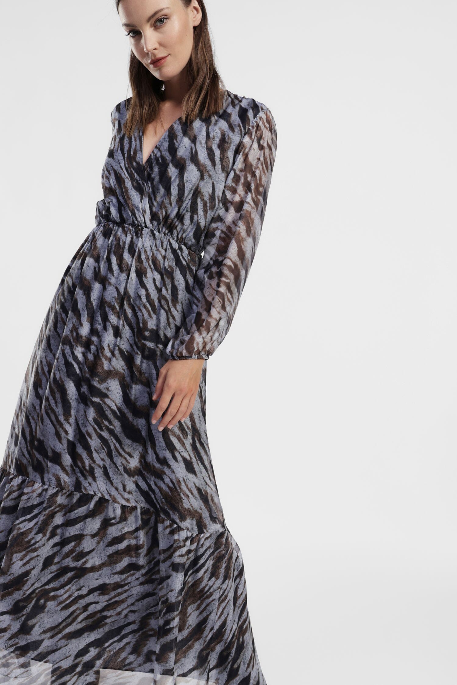 Abito Lungo Stampa Animalier Maniche Leggere Dixie