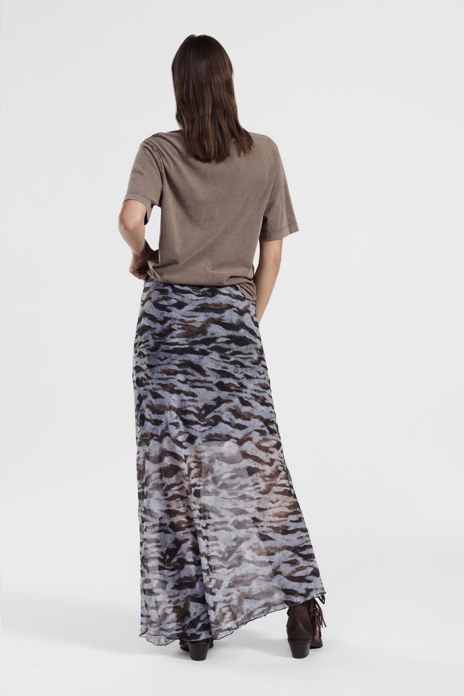 Animal Print Long Skirt With Asymmetrical Bottom Dixie