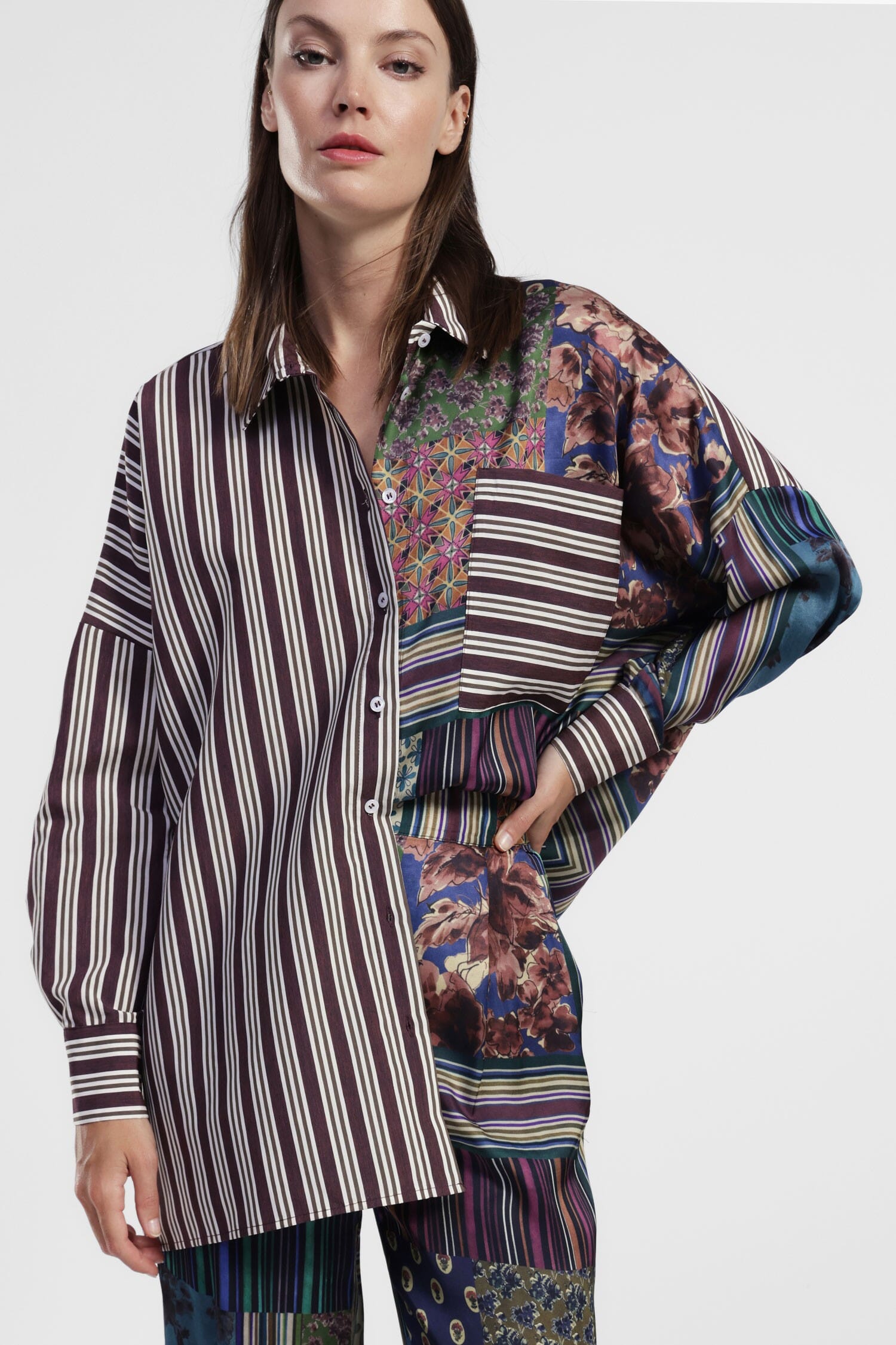 Shirt Oversize Fantasia Patchwork Multirighe Dixie