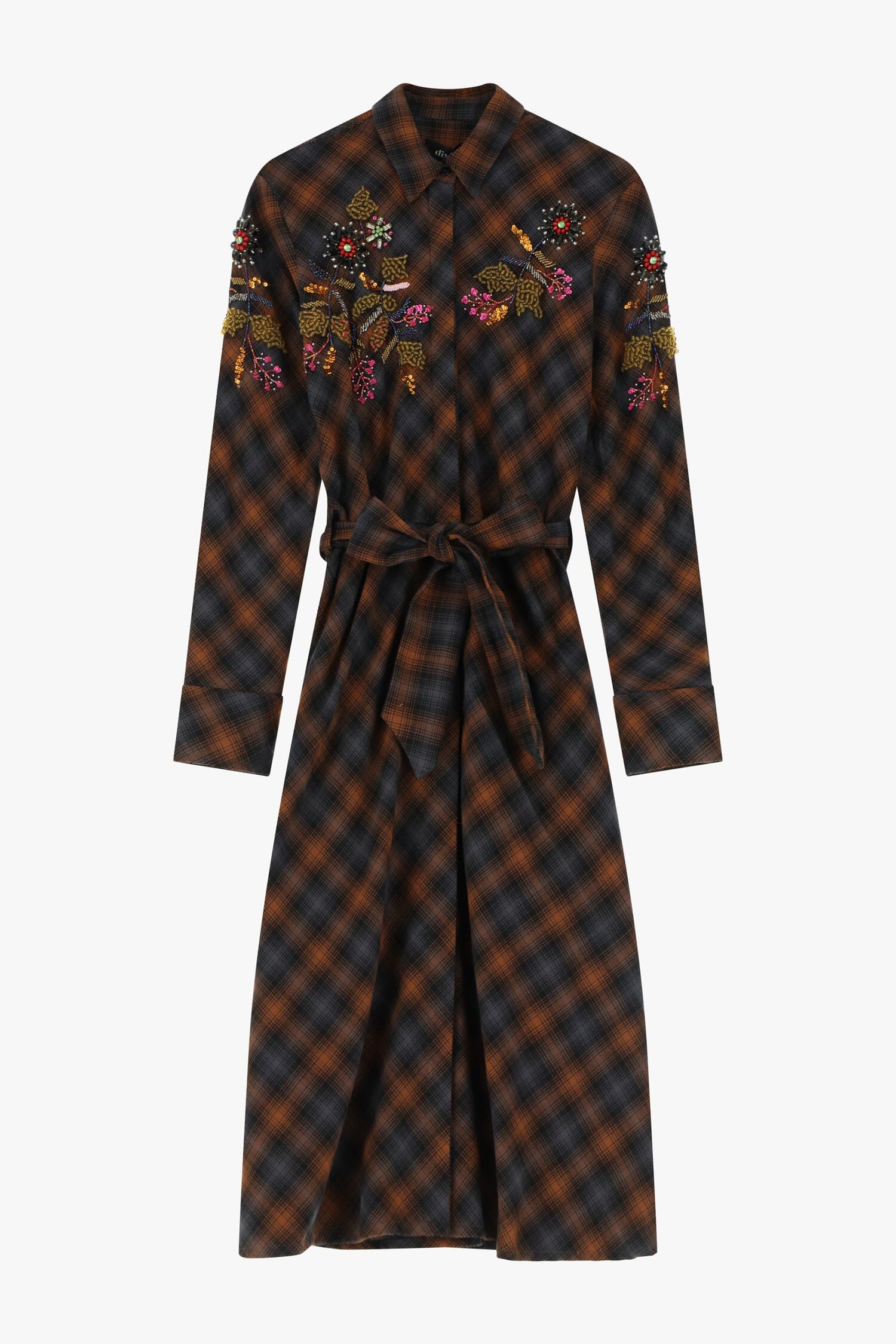 Abito A Quadri Con Ricami Floreali Dixie