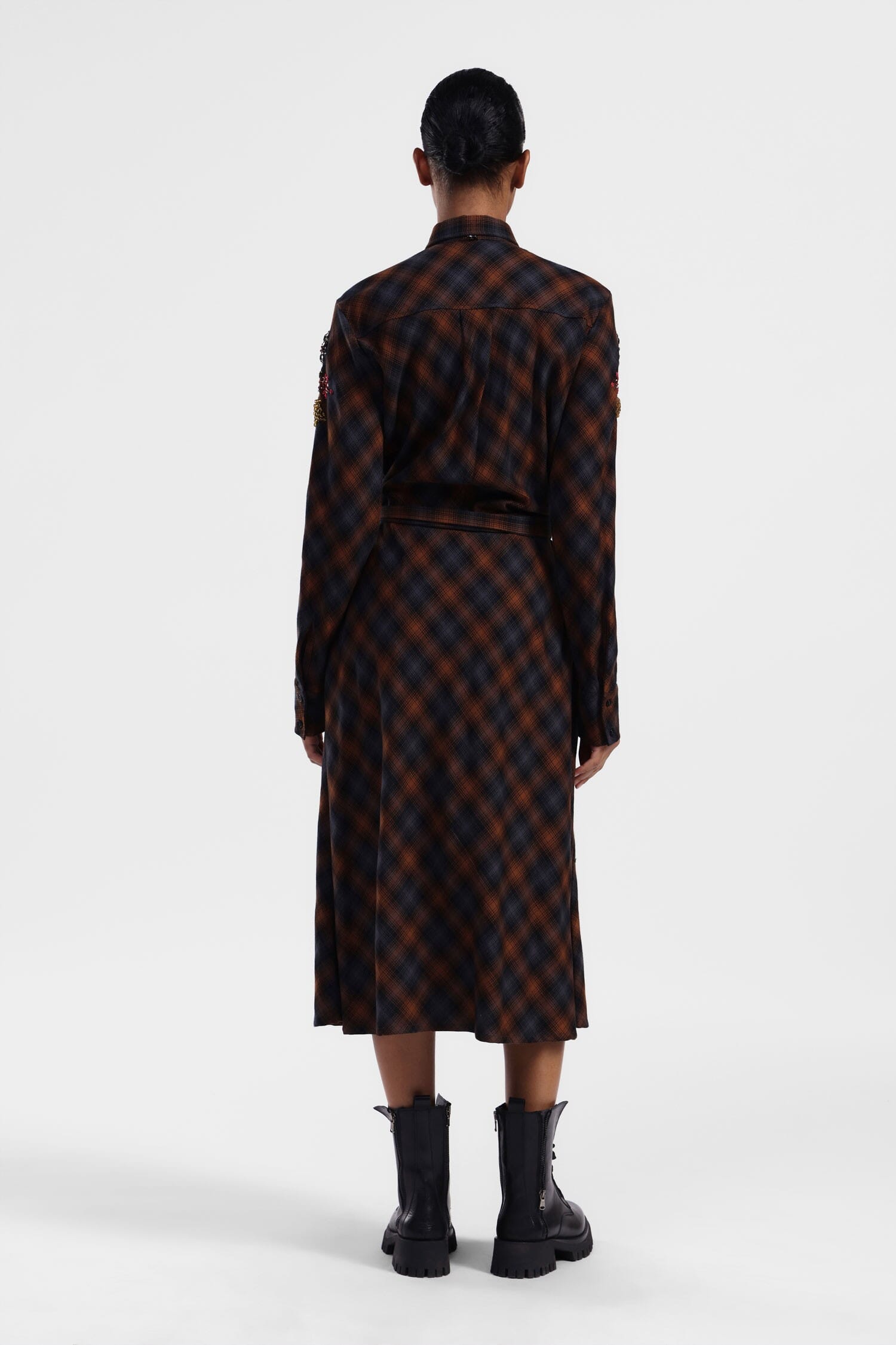 Abito A Quadri Con Ricami Floreali Dixie