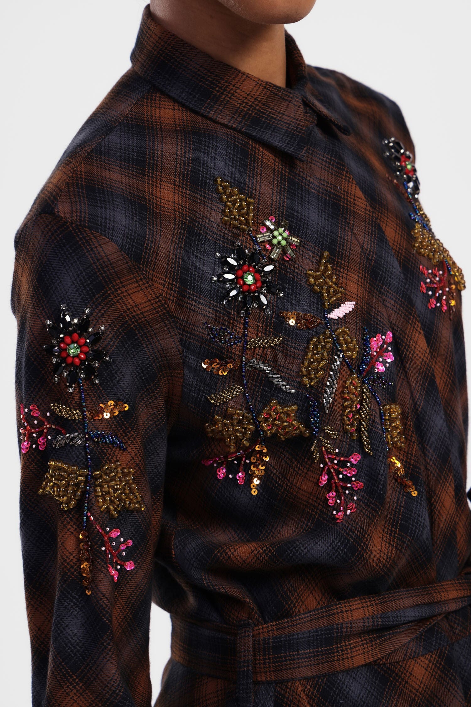 Abito A Quadri Con Ricami Floreali Dixie