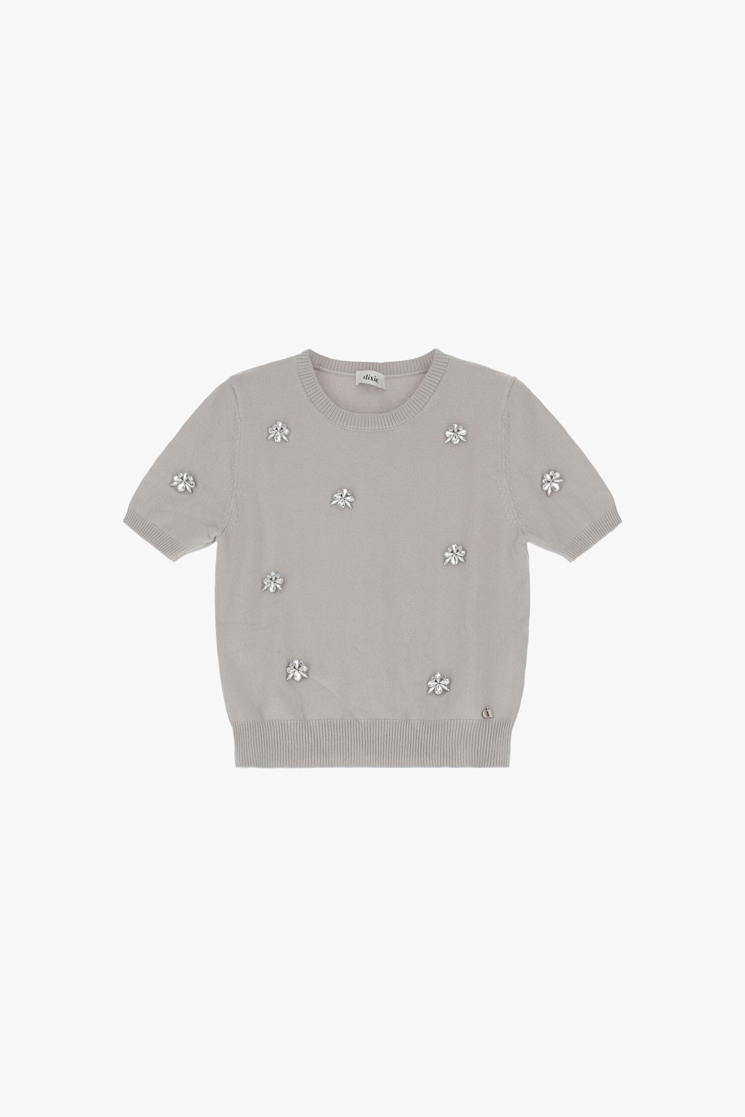 Dixie Short Sweater With Floral Appliqués