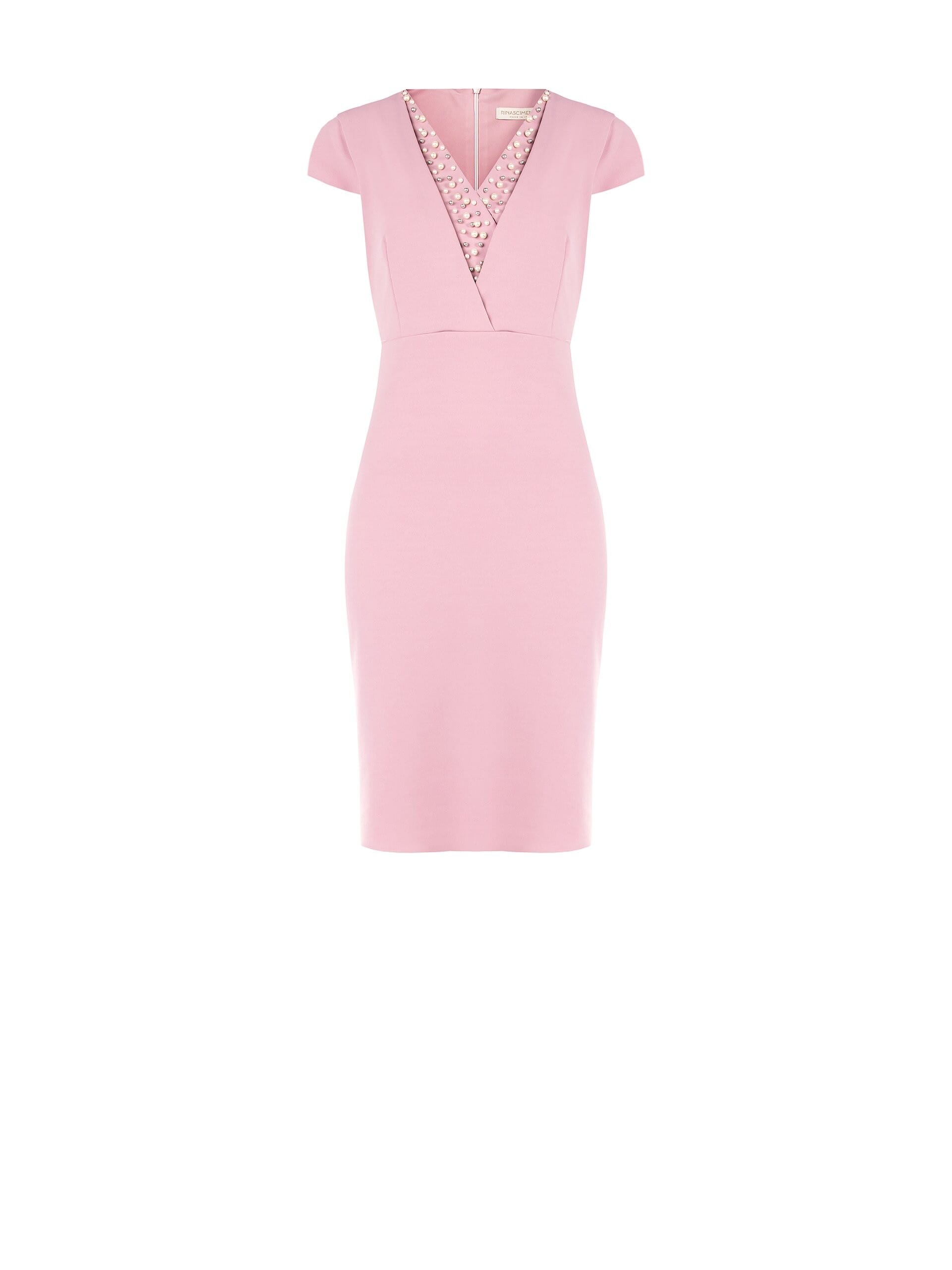 Abito A Tubino In Scuba Crepe Con Scollo A V E Perle Rinascimento