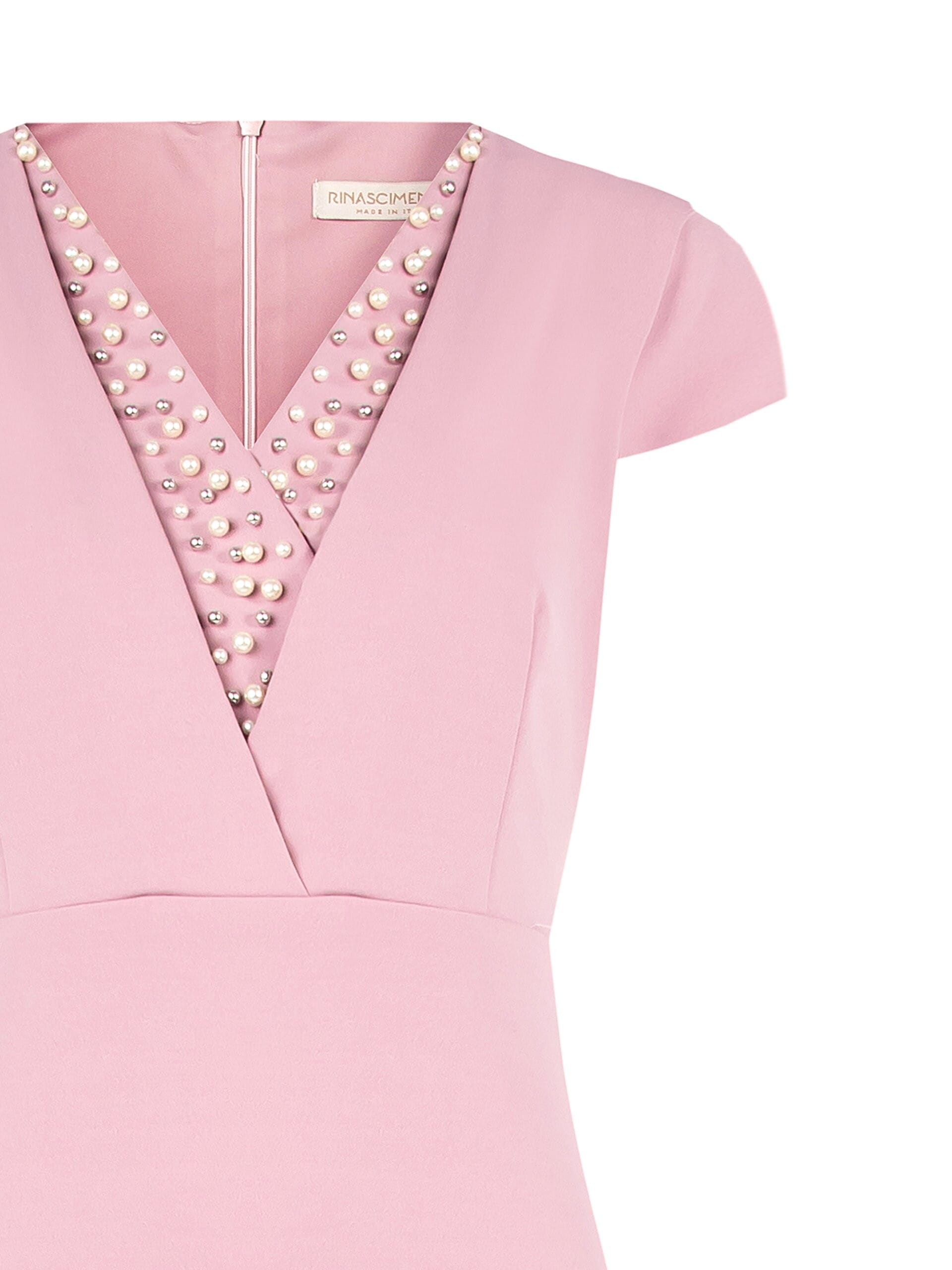 Abito A Tubino In Scuba Crepe Con Scollo A V E Perle Rinascimento