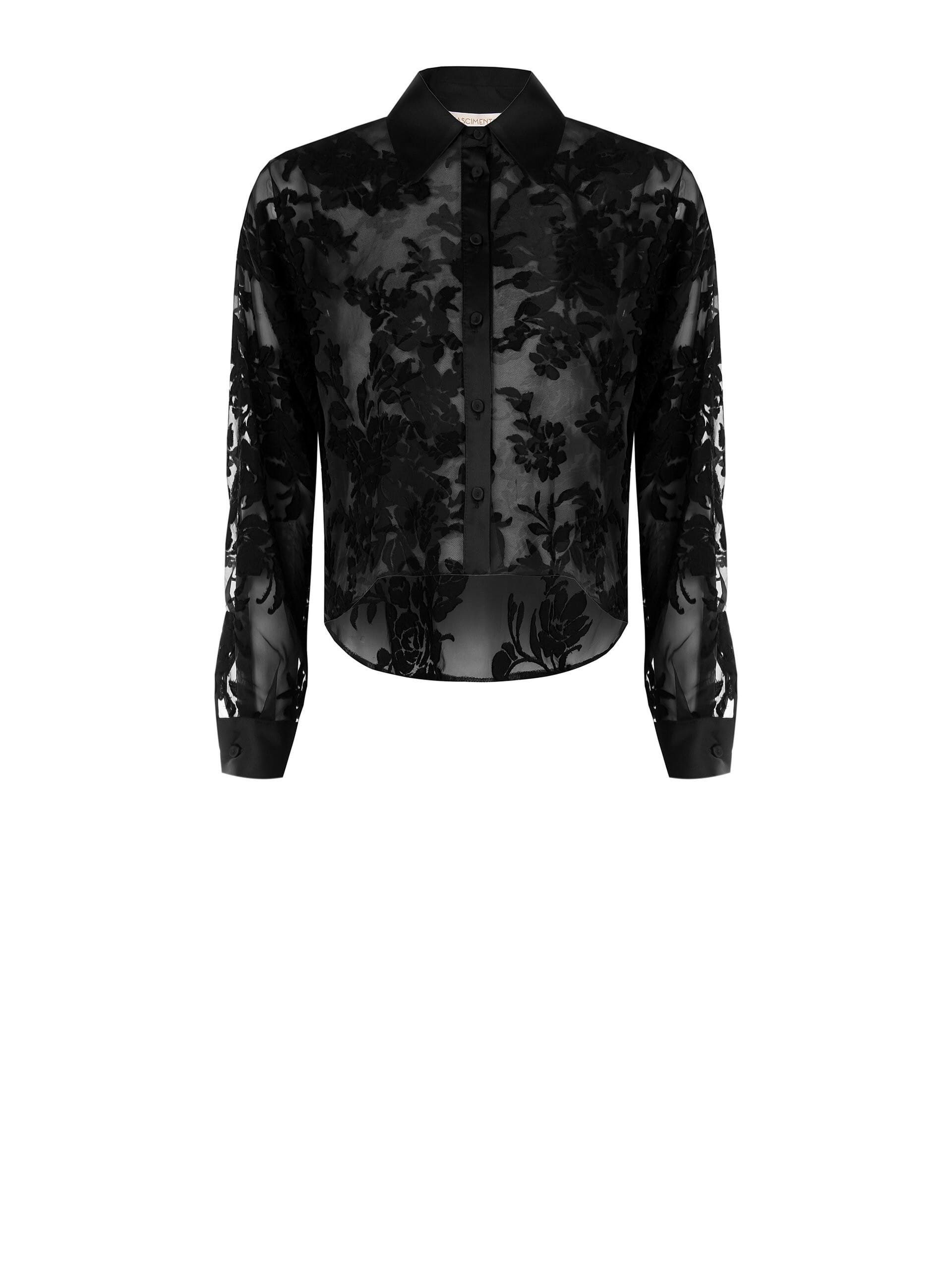 Camicia Ampia Asimmetrica In Jacquard Floccato Con Polsini E Colletto In Raso Rinascimento