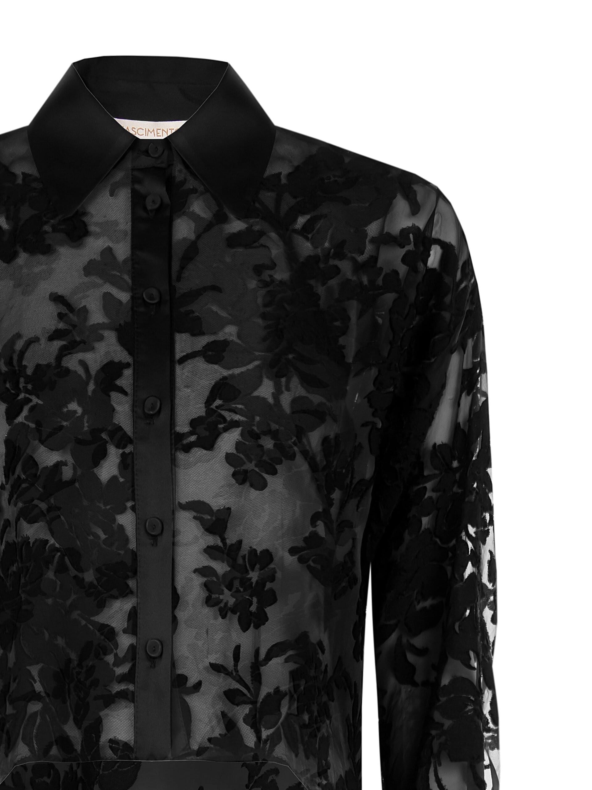 Camicia Ampia Asimmetrica In Jacquard Floccato Con Polsini E Colletto In Raso Rinascimento