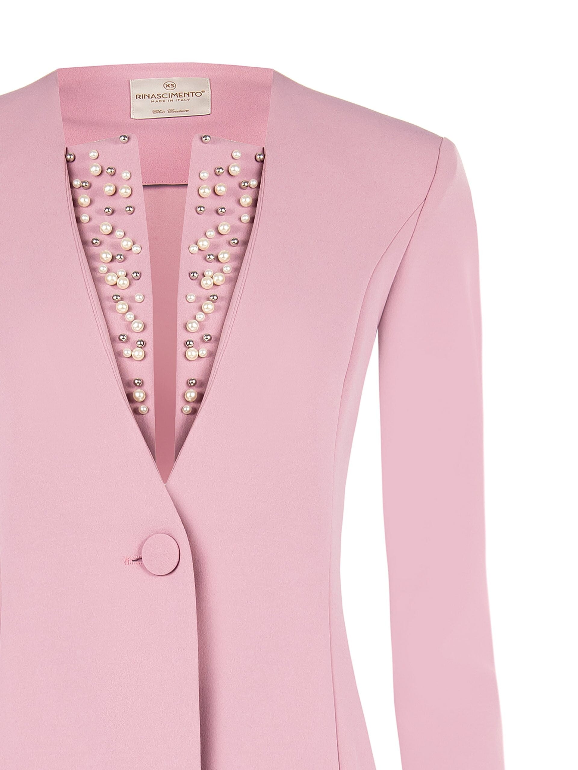 Crepe Scuba Blazer Jacket With Beads And Rhinestones Rinascimento