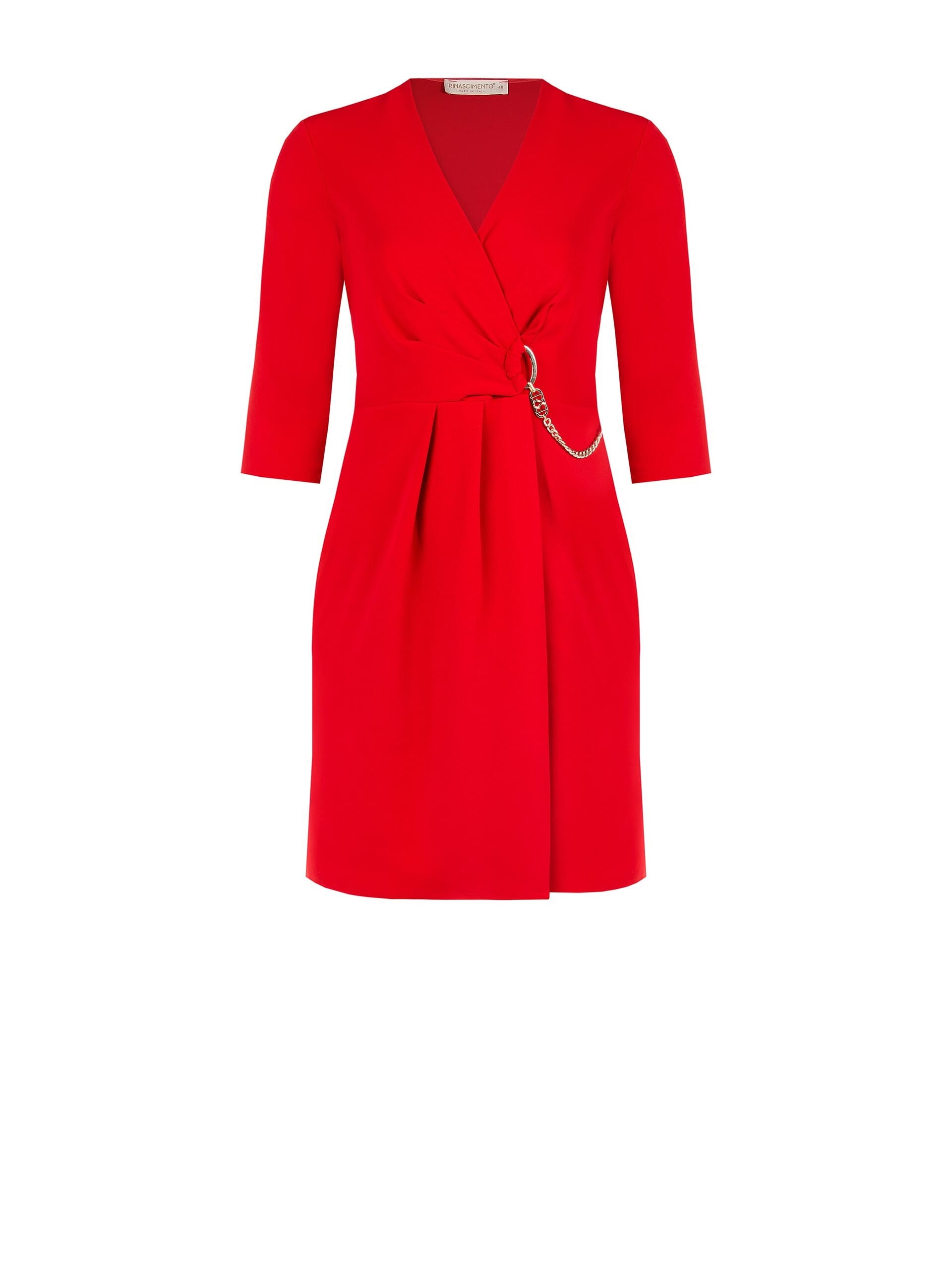 Curvy Sheath Short Dress In Scuba Crepe Crisscross With Rinascimento Curvy Chain Detail