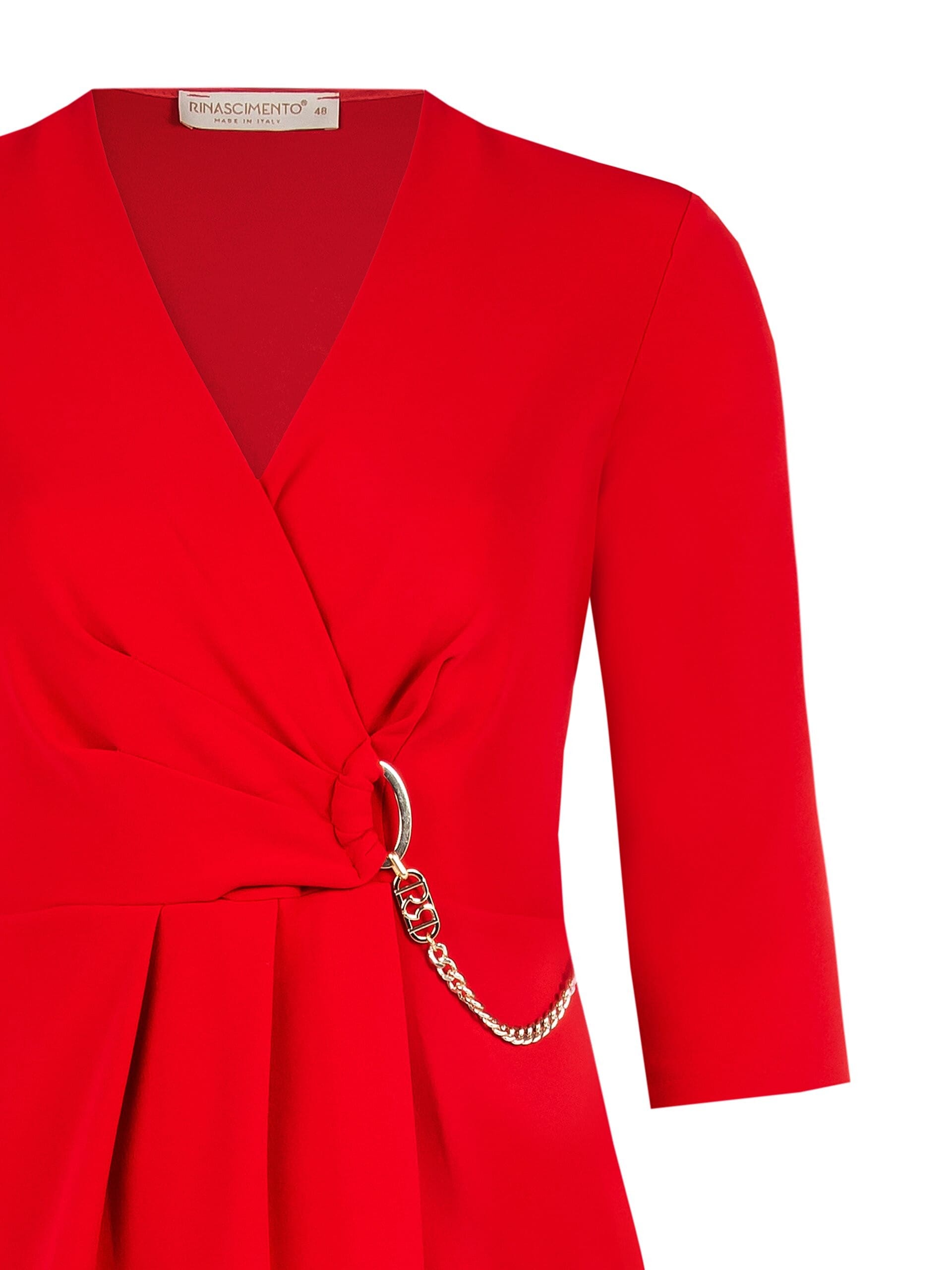 Curvy Sheath Short Dress In Scuba Crepe Crisscross With Rinascimento Curvy Chain Detail