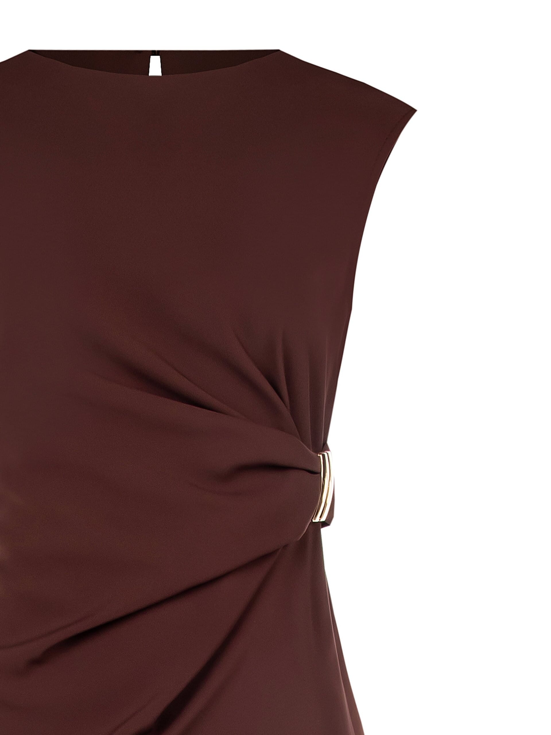 Abito Lungo In Tessuto Tecnico Arricciato Su Un Fianco Con Dettaglio Gioiello Rinascimento