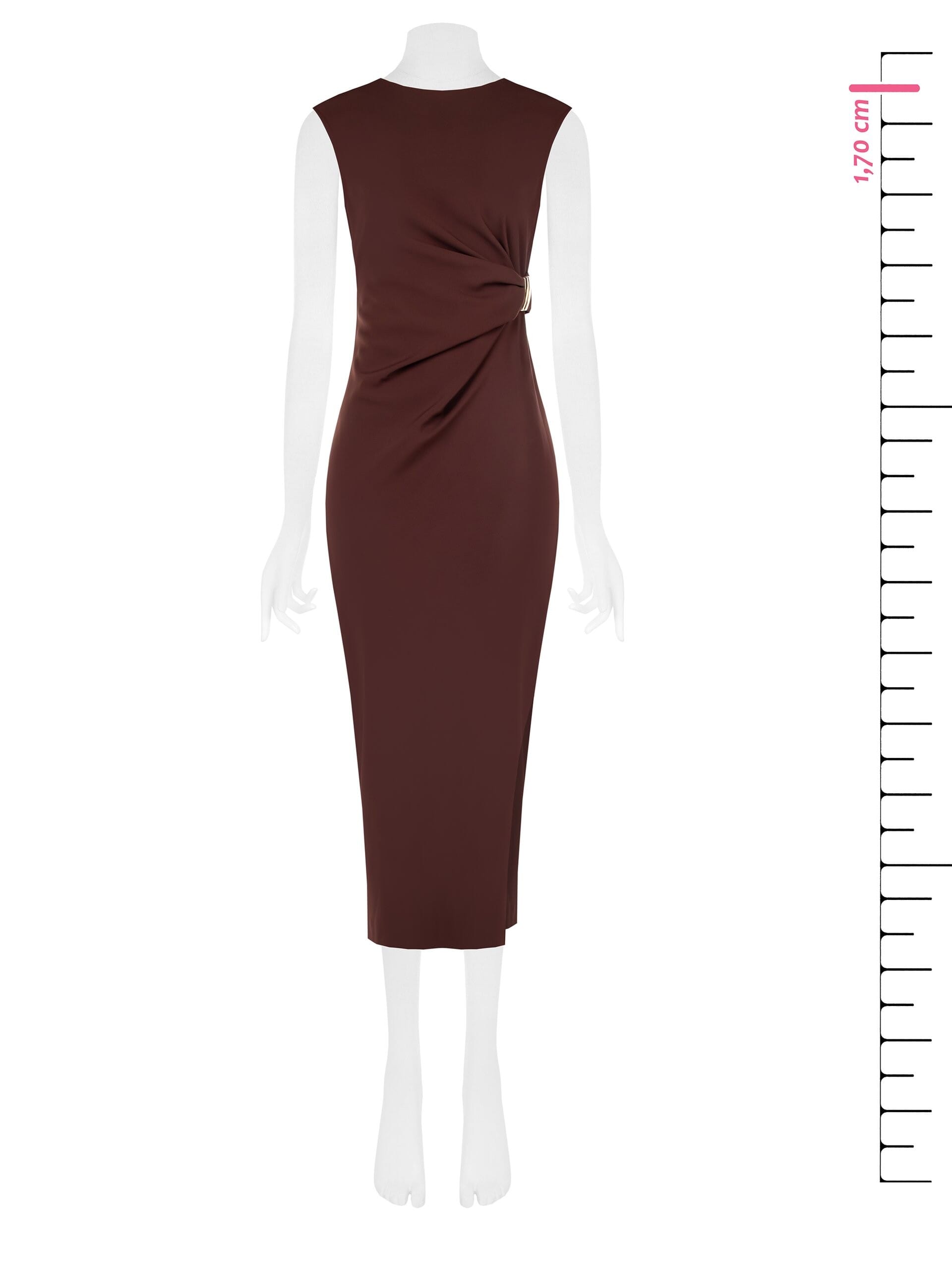 Abito Lungo In Tessuto Tecnico Arricciato Su Un Fianco Con Dettaglio Gioiello Rinascimento