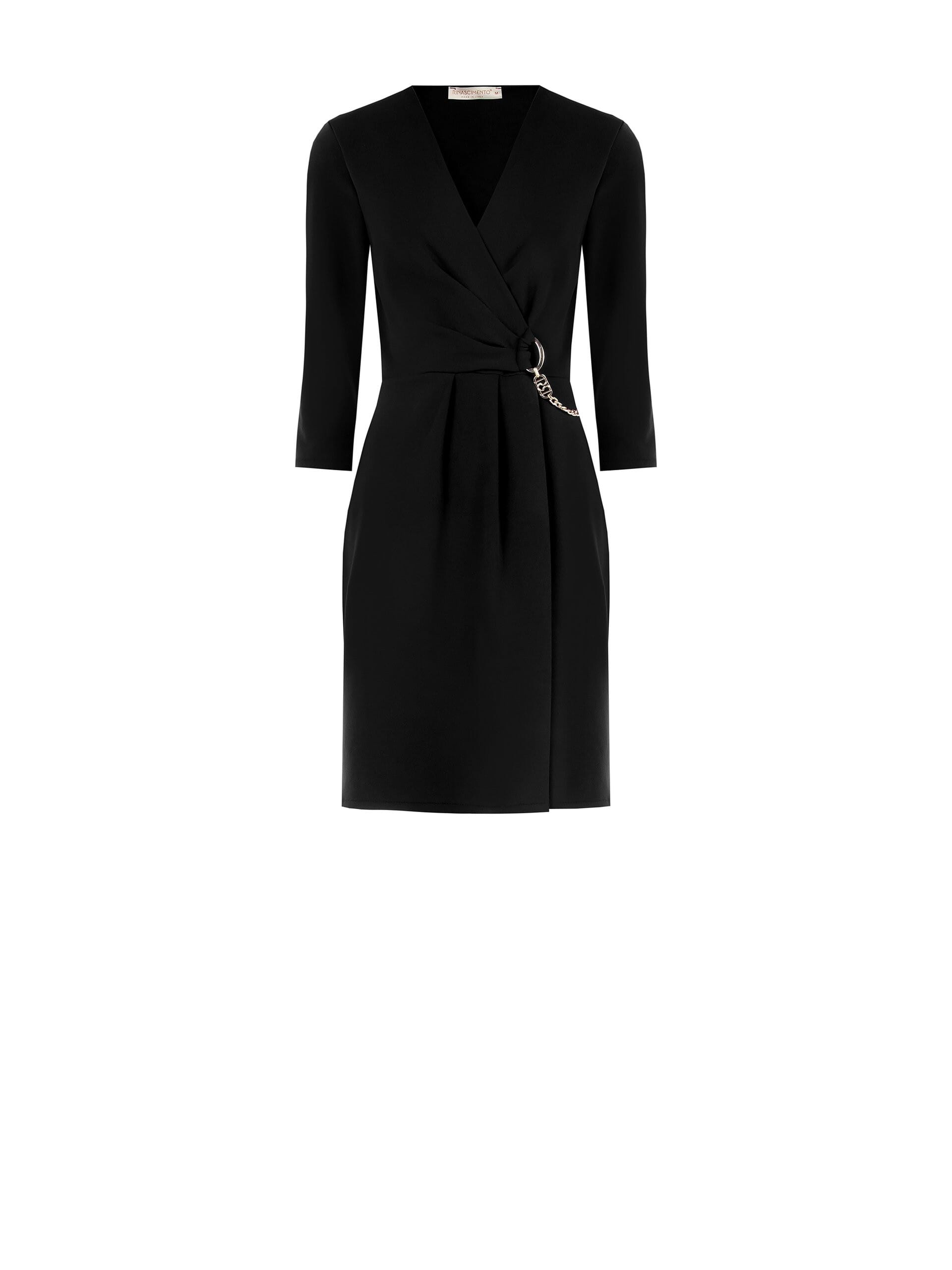 Abito A Tubino In Scuba Crepe Con Scollo A V Incrociato E Dettaglio Catena Rinascimento