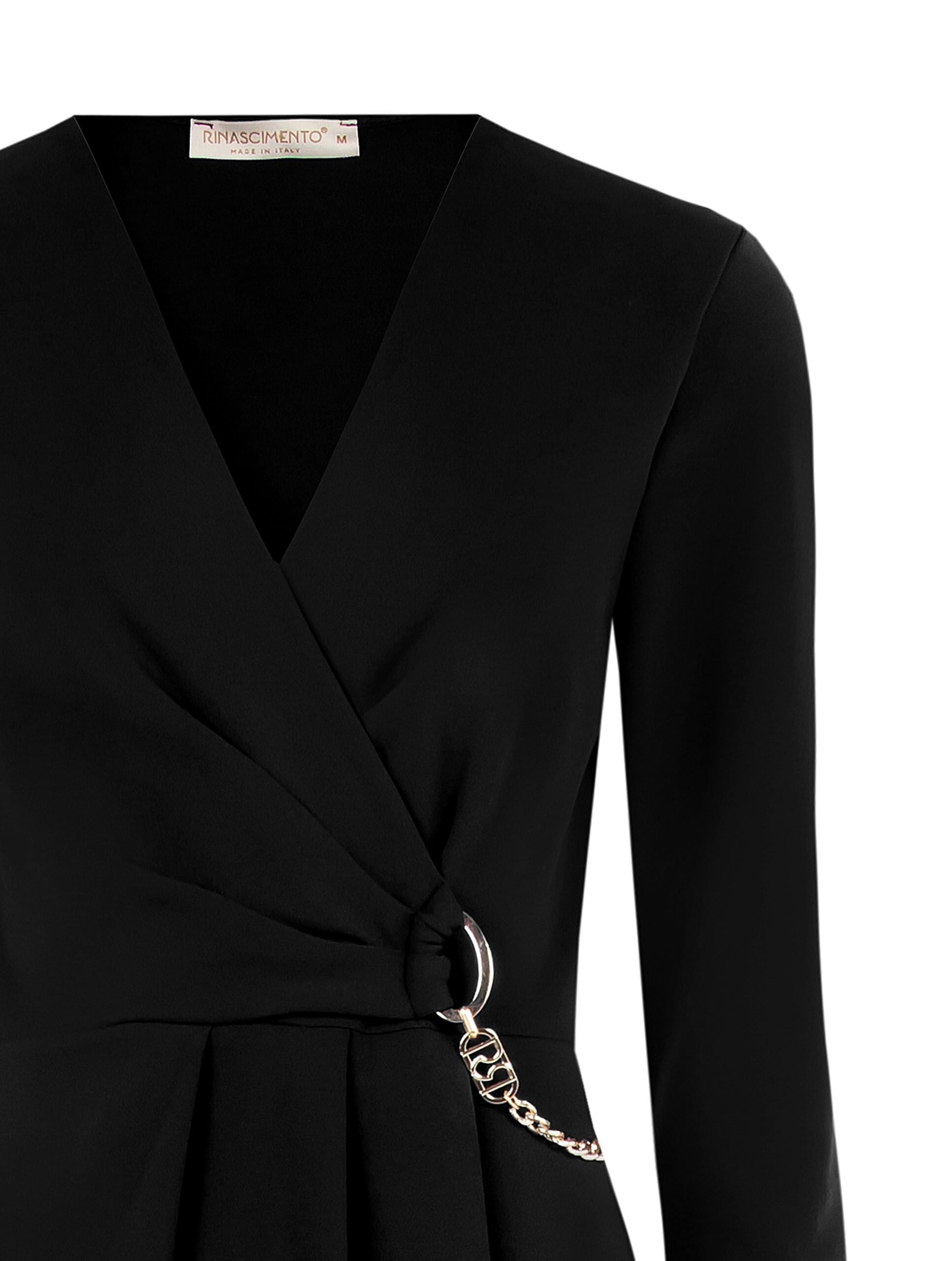 Abito A Tubino In Scuba Crepe Con Scollo A V Incrociato E Dettaglio Catena Rinascimento