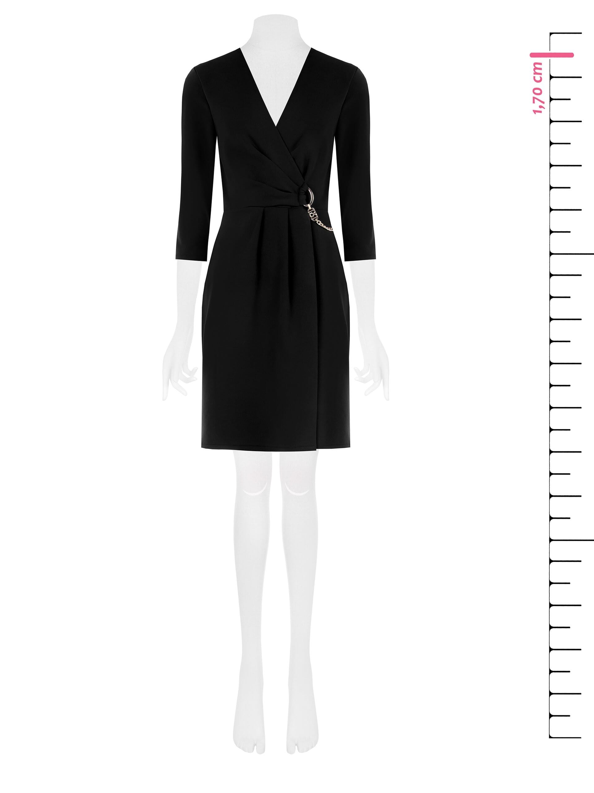 Abito A Tubino In Scuba Crepe Con Scollo A V Incrociato E Dettaglio Catena Rinascimento