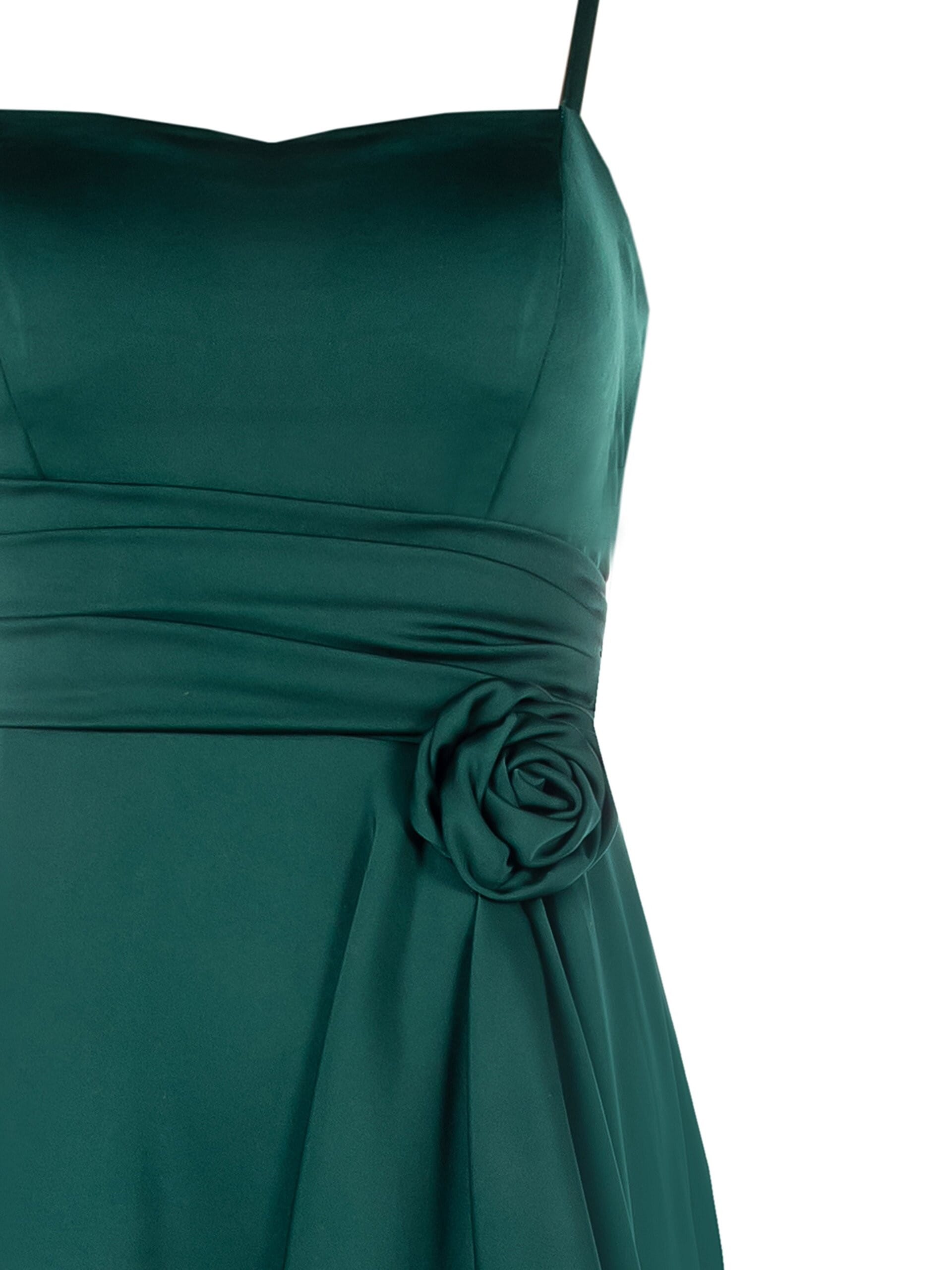 Abito Lungo Asimmetrico In Raso Con Rosa E Fascia In Vita Rinascimento