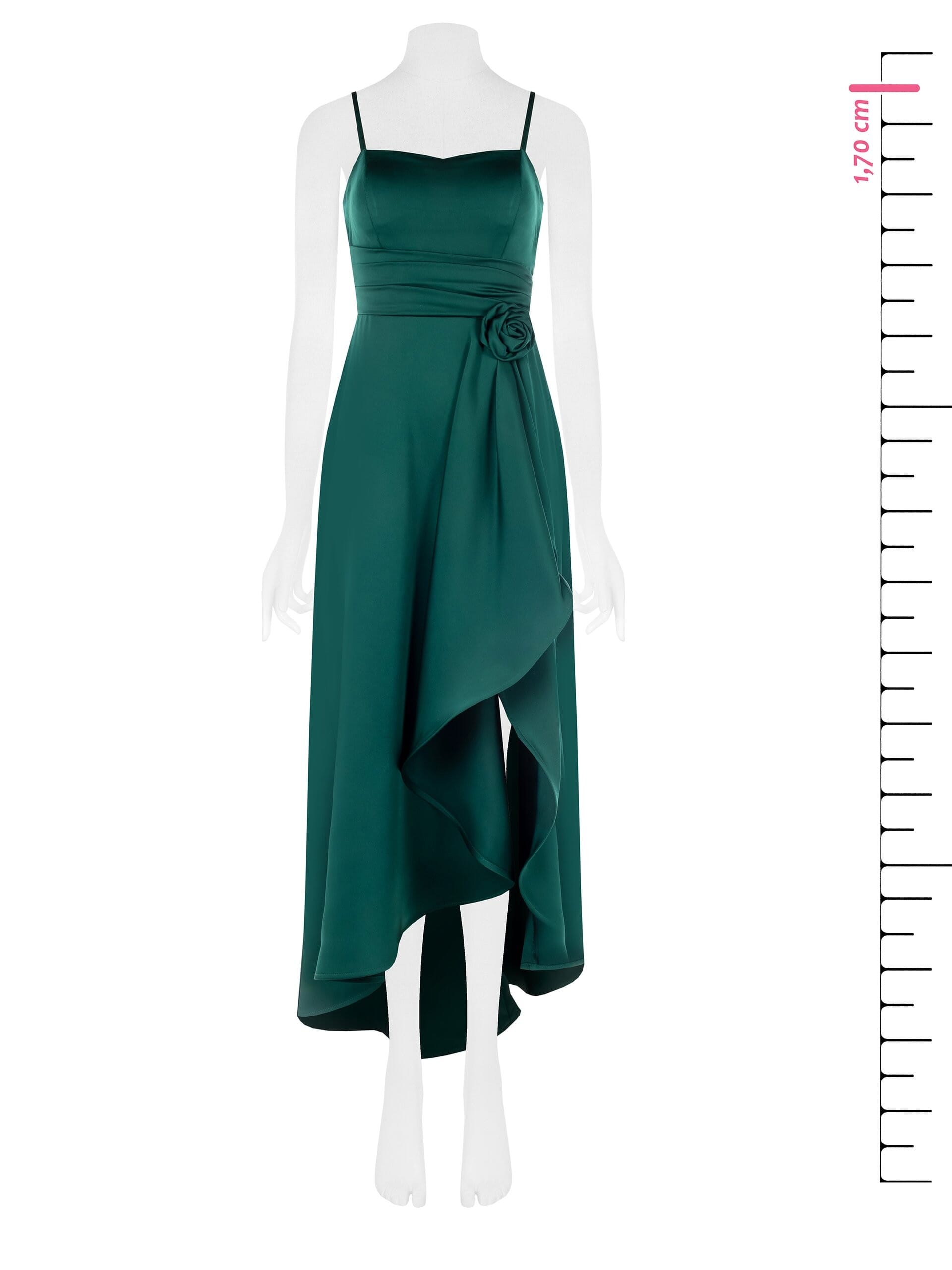 Abito Lungo Asimmetrico In Raso Con Rosa E Fascia In Vita Rinascimento