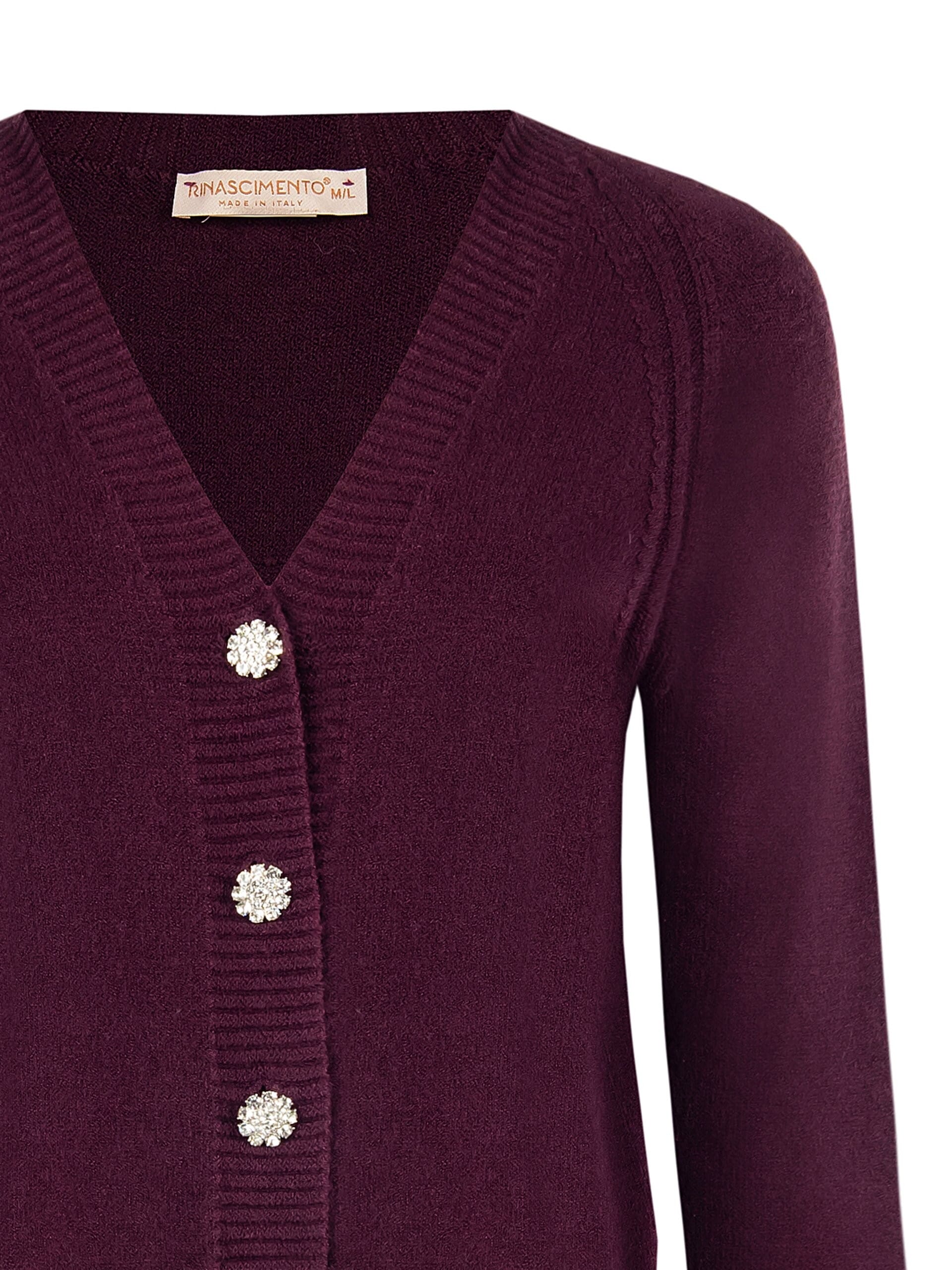 Maglione Cardigan con Scollo a V e Bottoni Gioiello Rinascimento