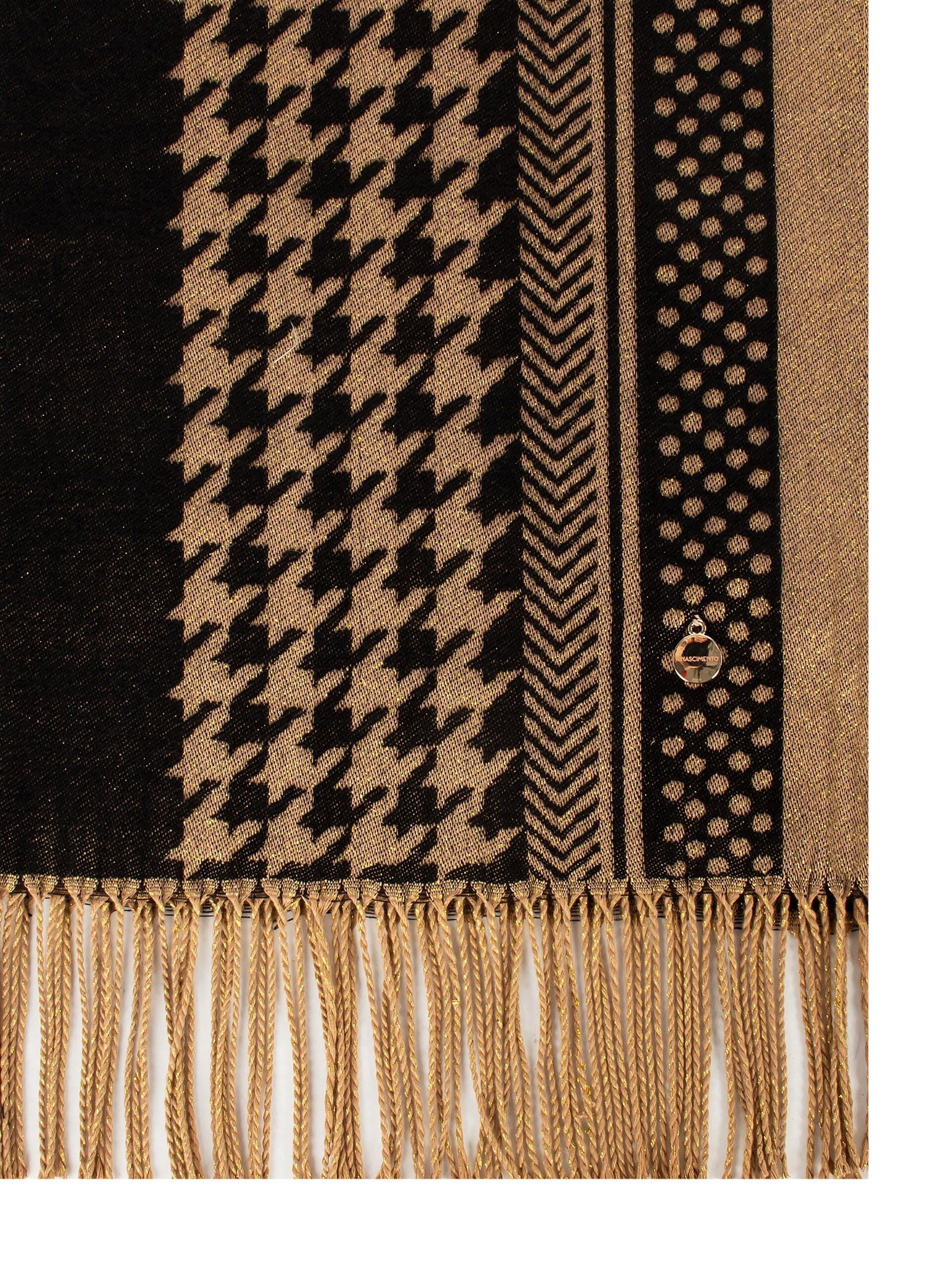 Sciarpa Media In Pied De Poule Con Lurex E Frange Rinascimento