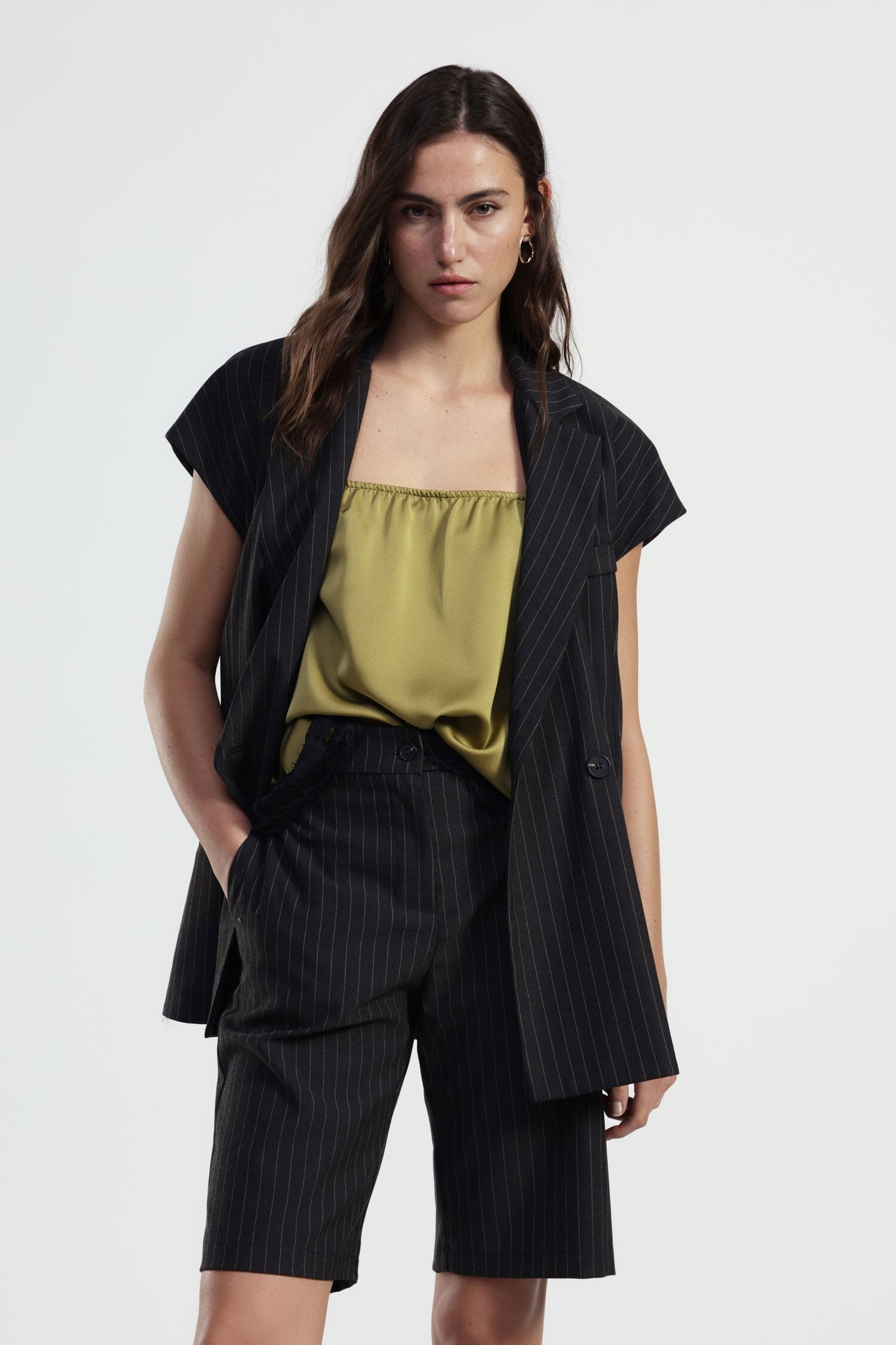 Oversized Striped Vest With Classic Revers Dixie